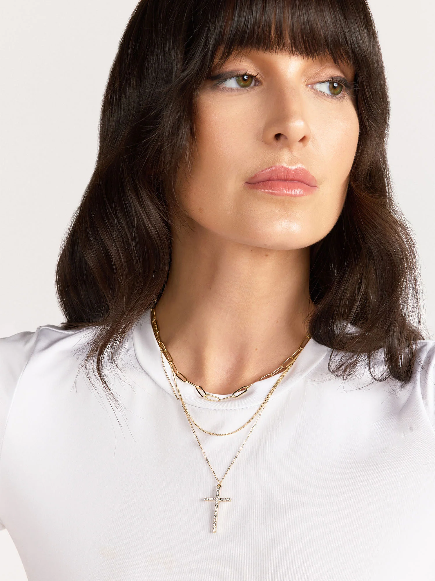 Gold Stacked Cross Necklace - Image 3