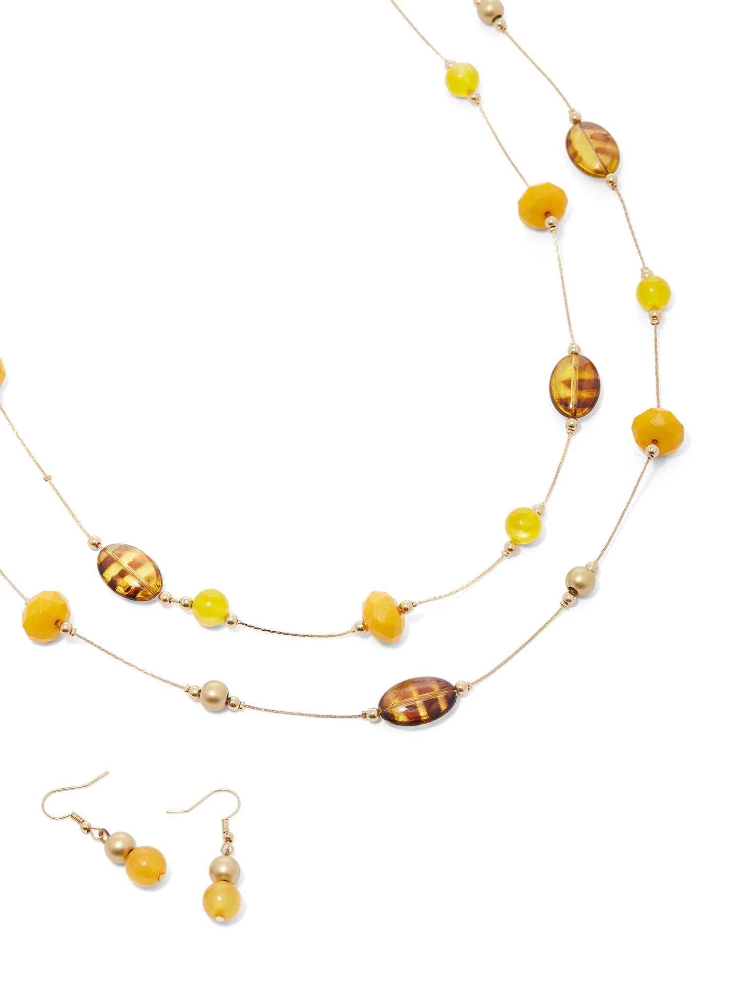 Gold-Tone Layered Beaded Necklace and Earrings Set - Image 2