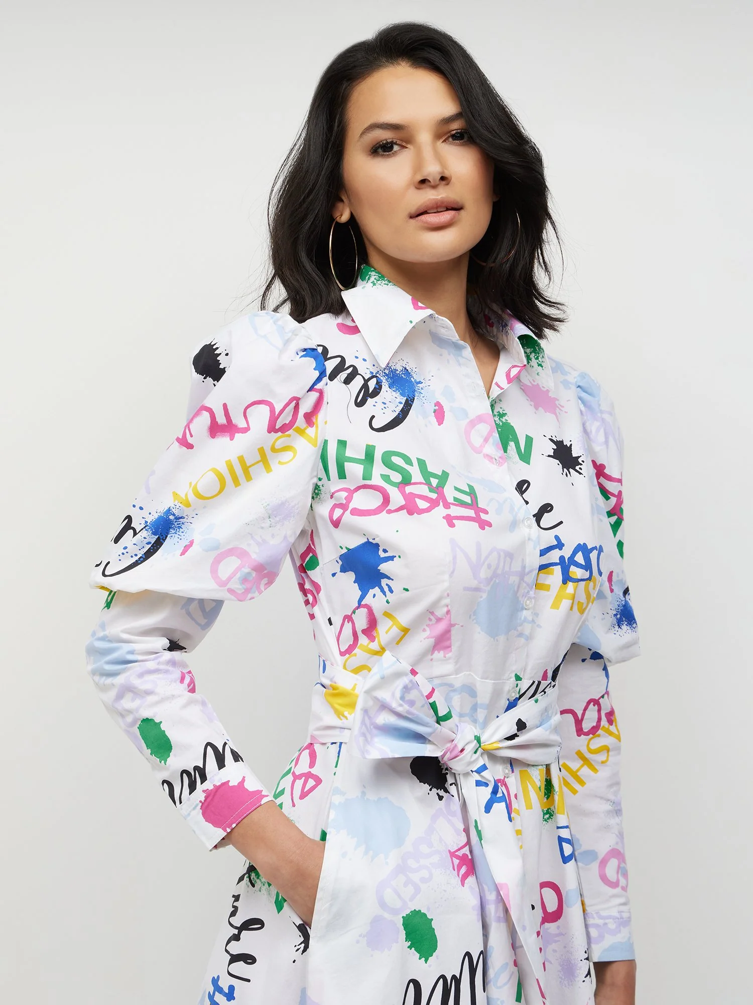 Graffiti-Print Button-Front Shirtdress - Image 3