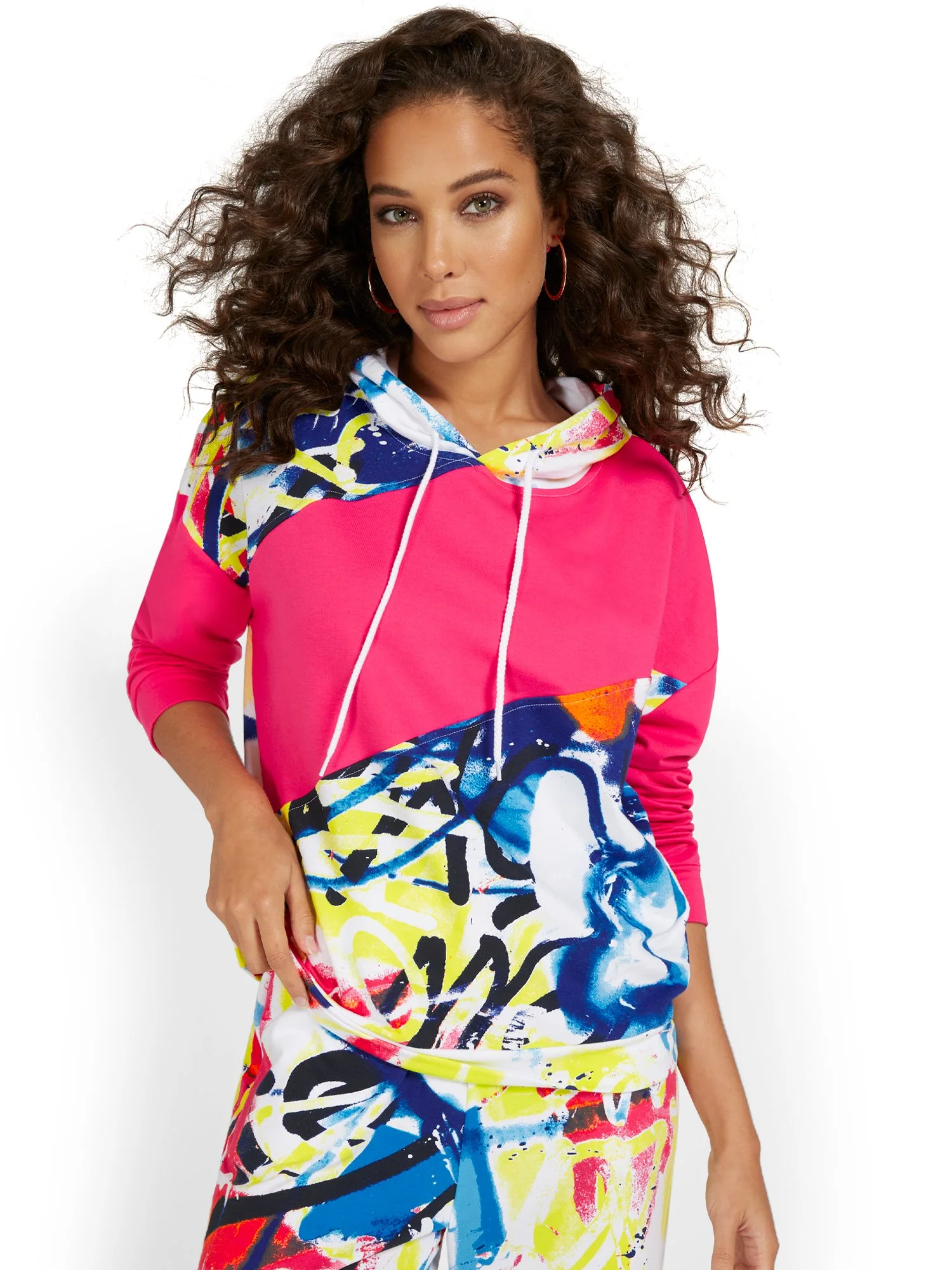 Graffiti-Print Colorblock French Terry Pullover Hoodie - Image 6