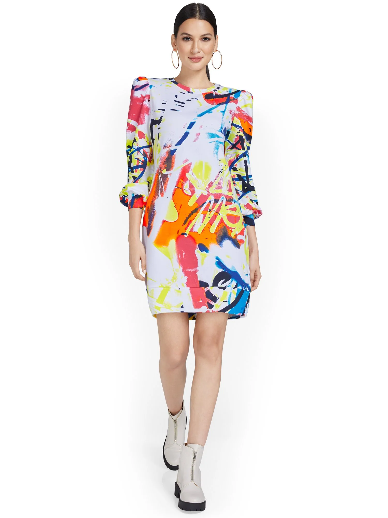 Graffiti-Print Puff-Sleeve Dress - Image 2