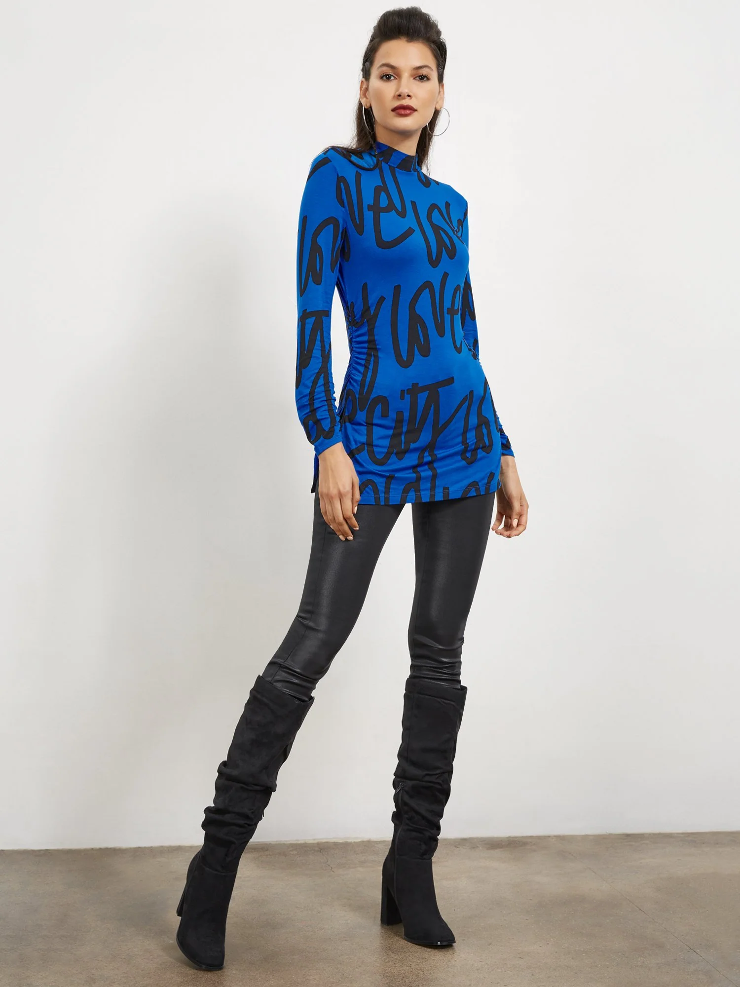 Graphic-Print Mock-Neck Tunic Top - Image 2
