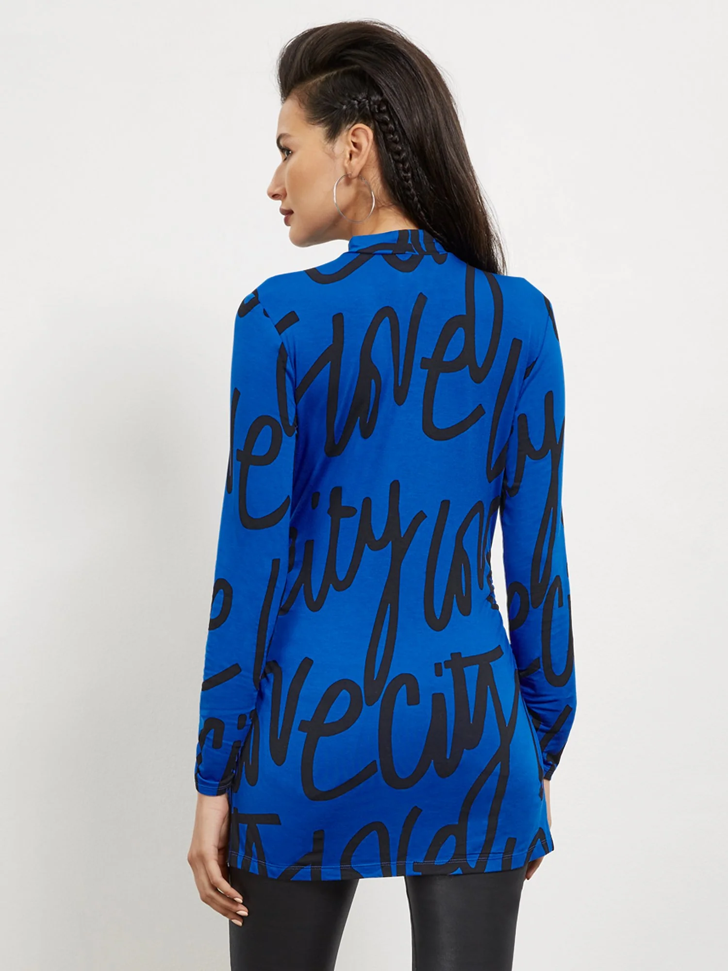 Graphic-Print Mock-Neck Tunic Top - Image 3