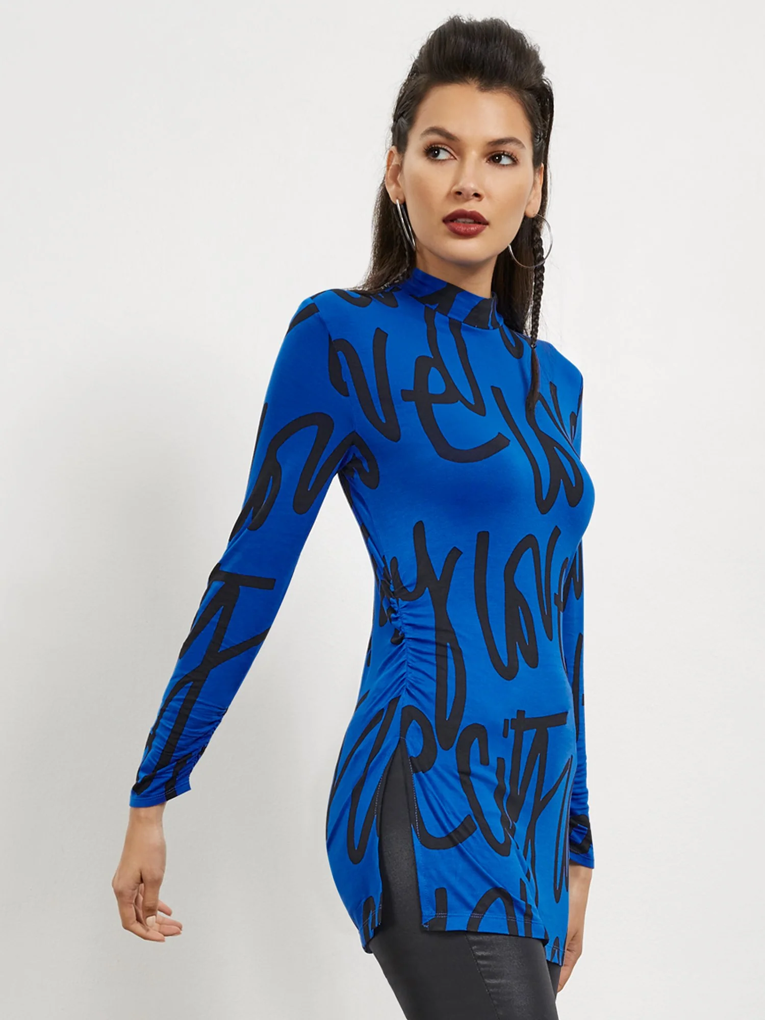 Graphic-Print Mock-Neck Tunic Top - Image 4