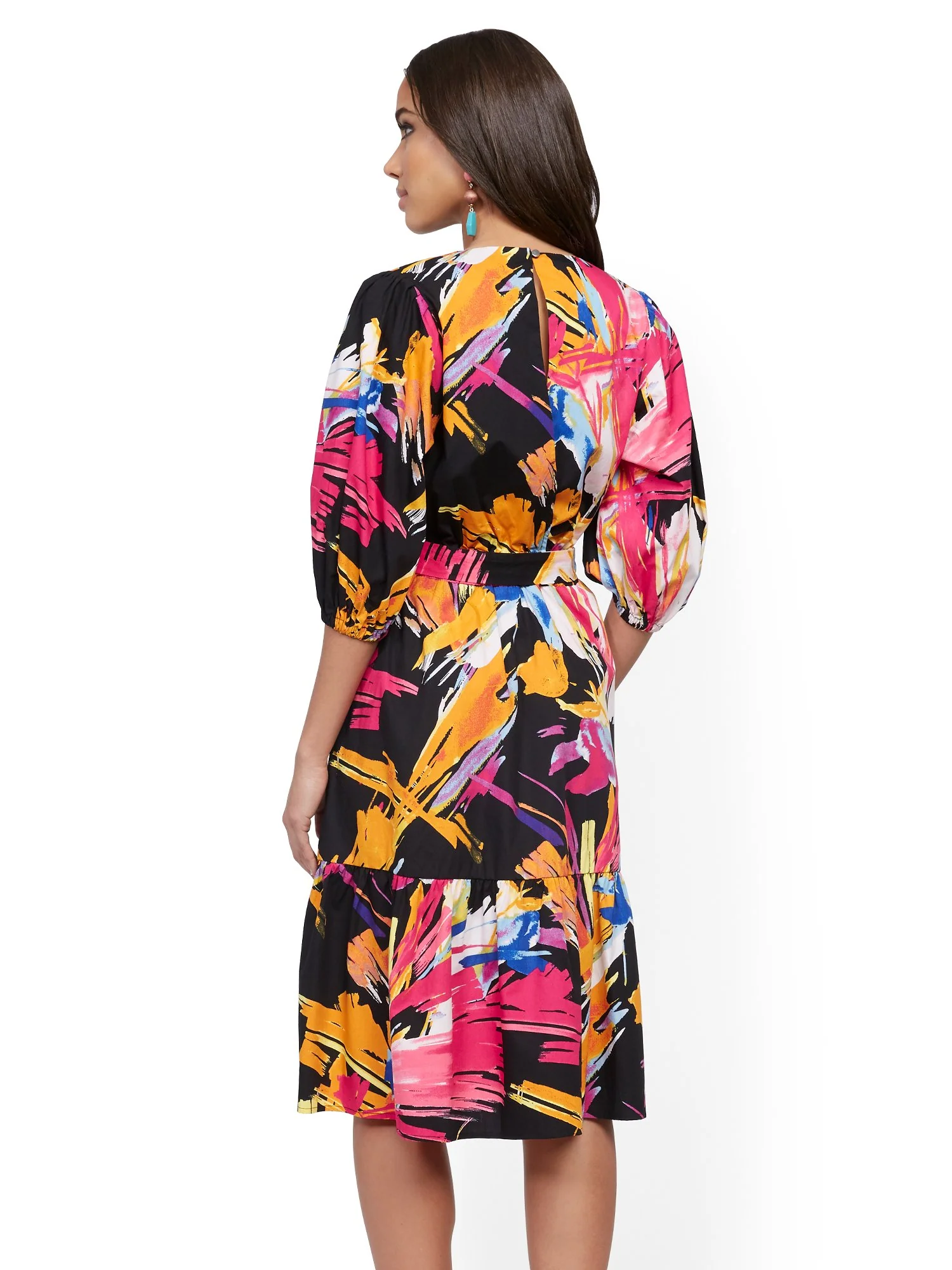 Graphic-Print Poplin Puff-Sleeve Wrap Dress - Image 3
