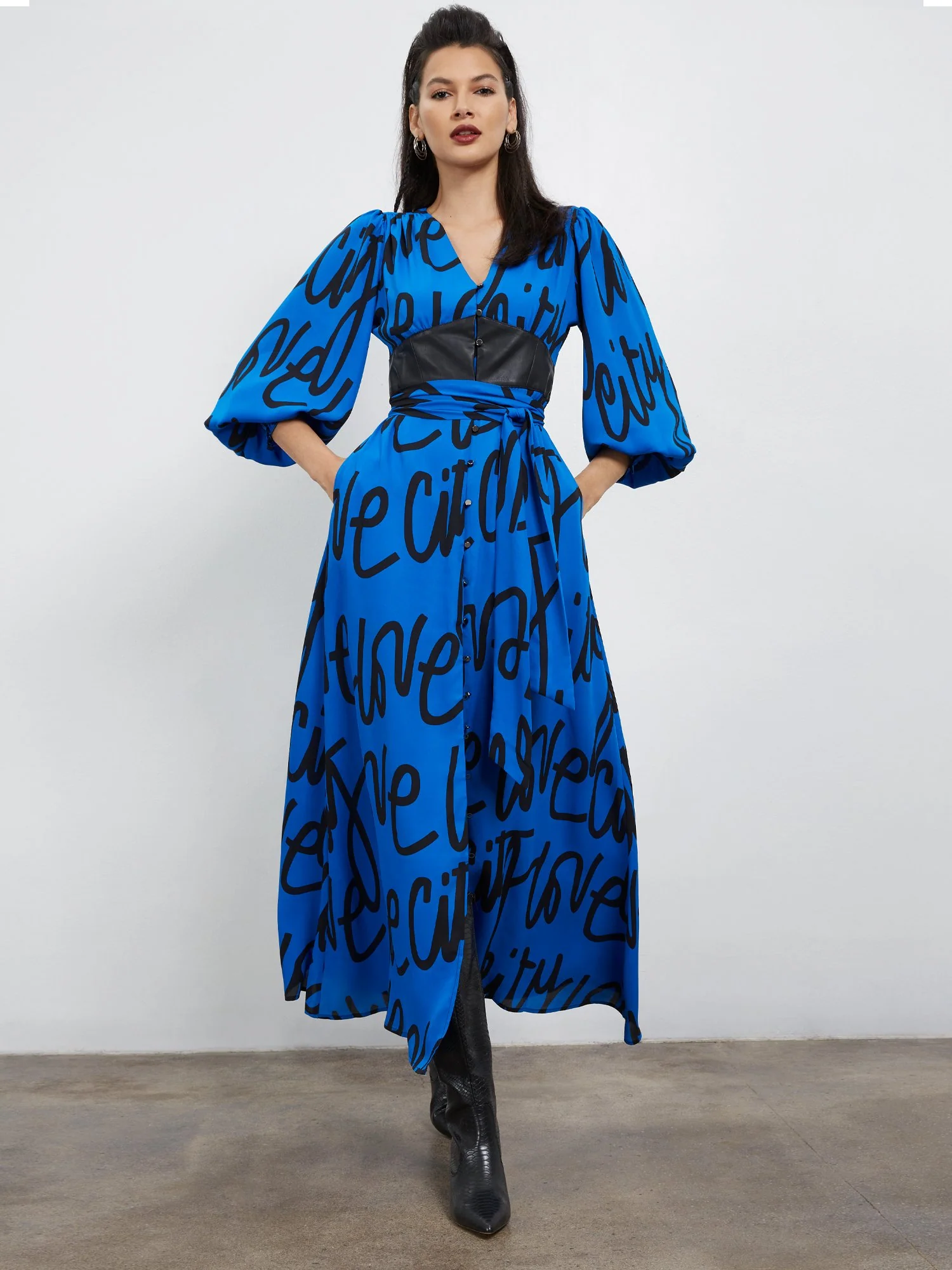 Graphic Tie-Waist Maxi Dress