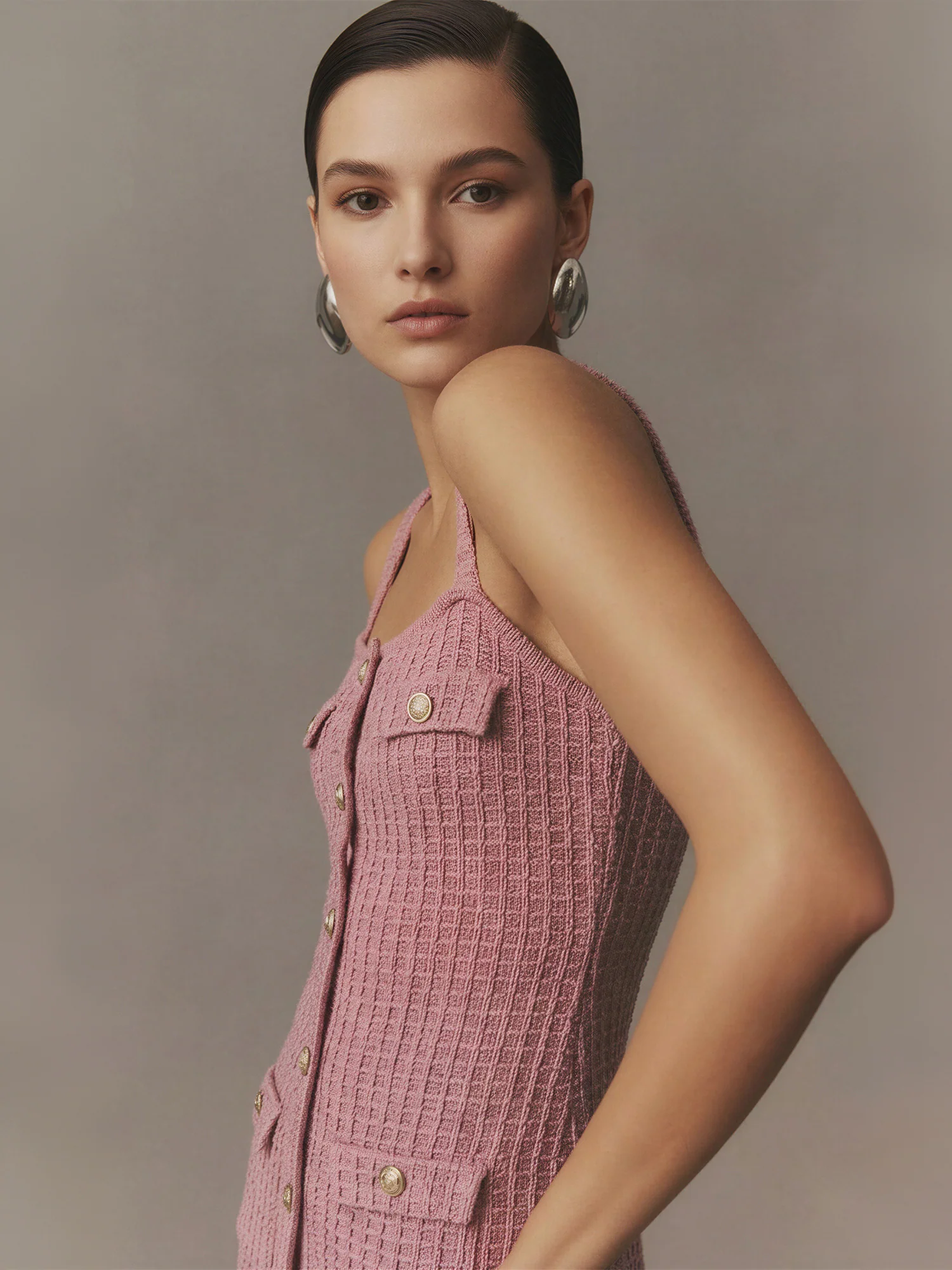 Greta Bouclé Button Down Sheath Maxi Dress - Image 2