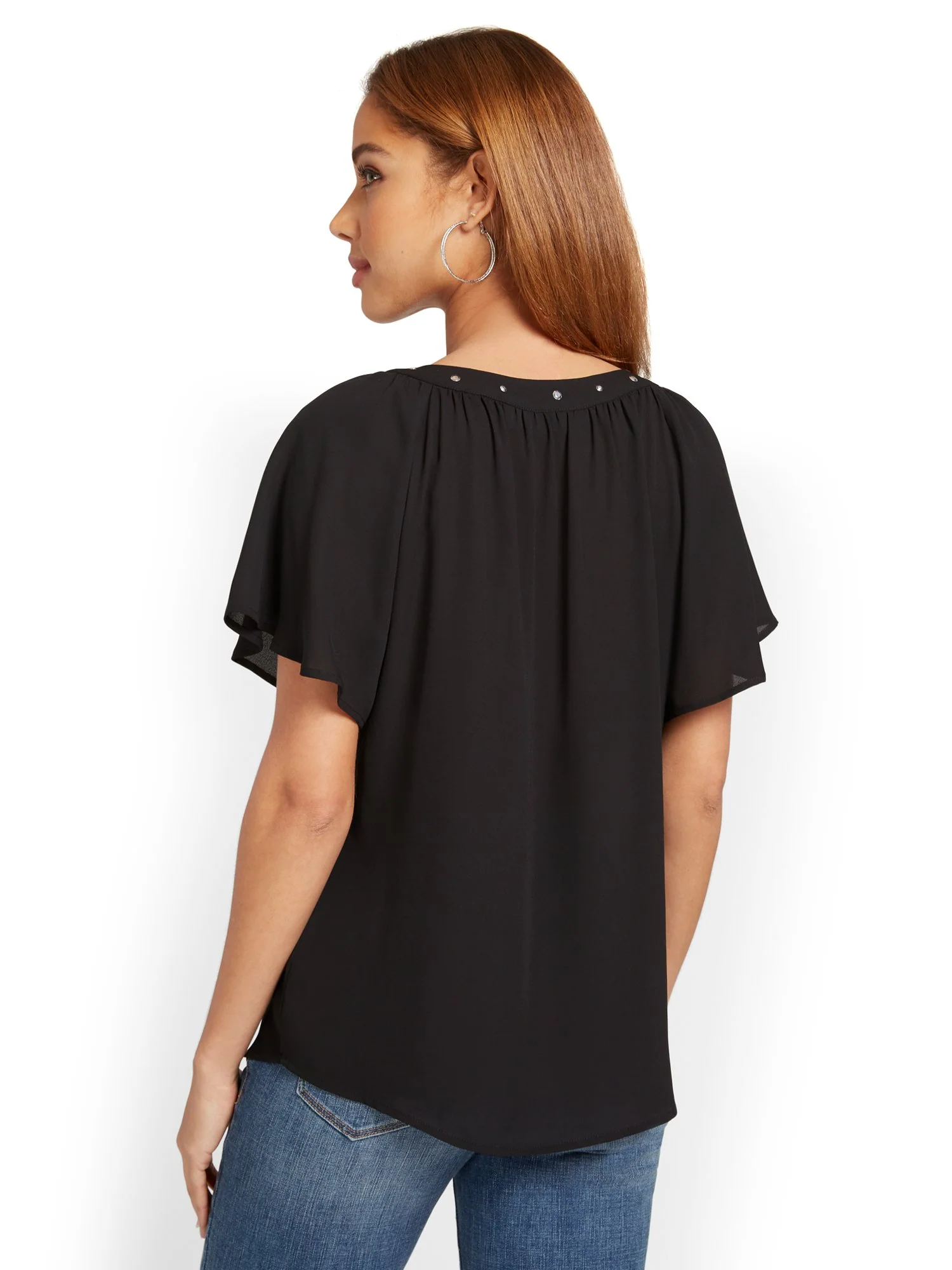 Grommet-Detail Flutter-Sleeve Top - Image 3