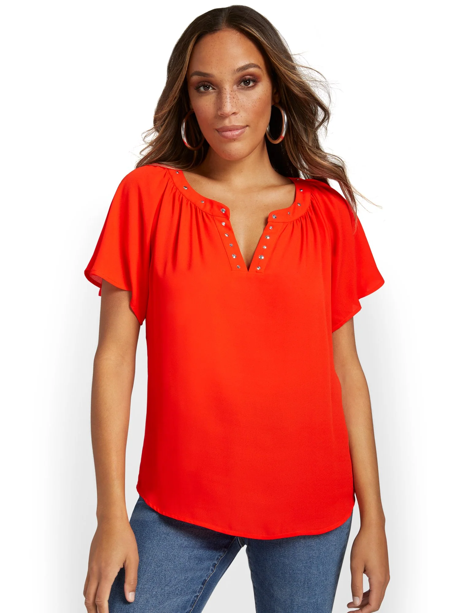 Grommet-Detail Flutter-Sleeve Top - Image 5