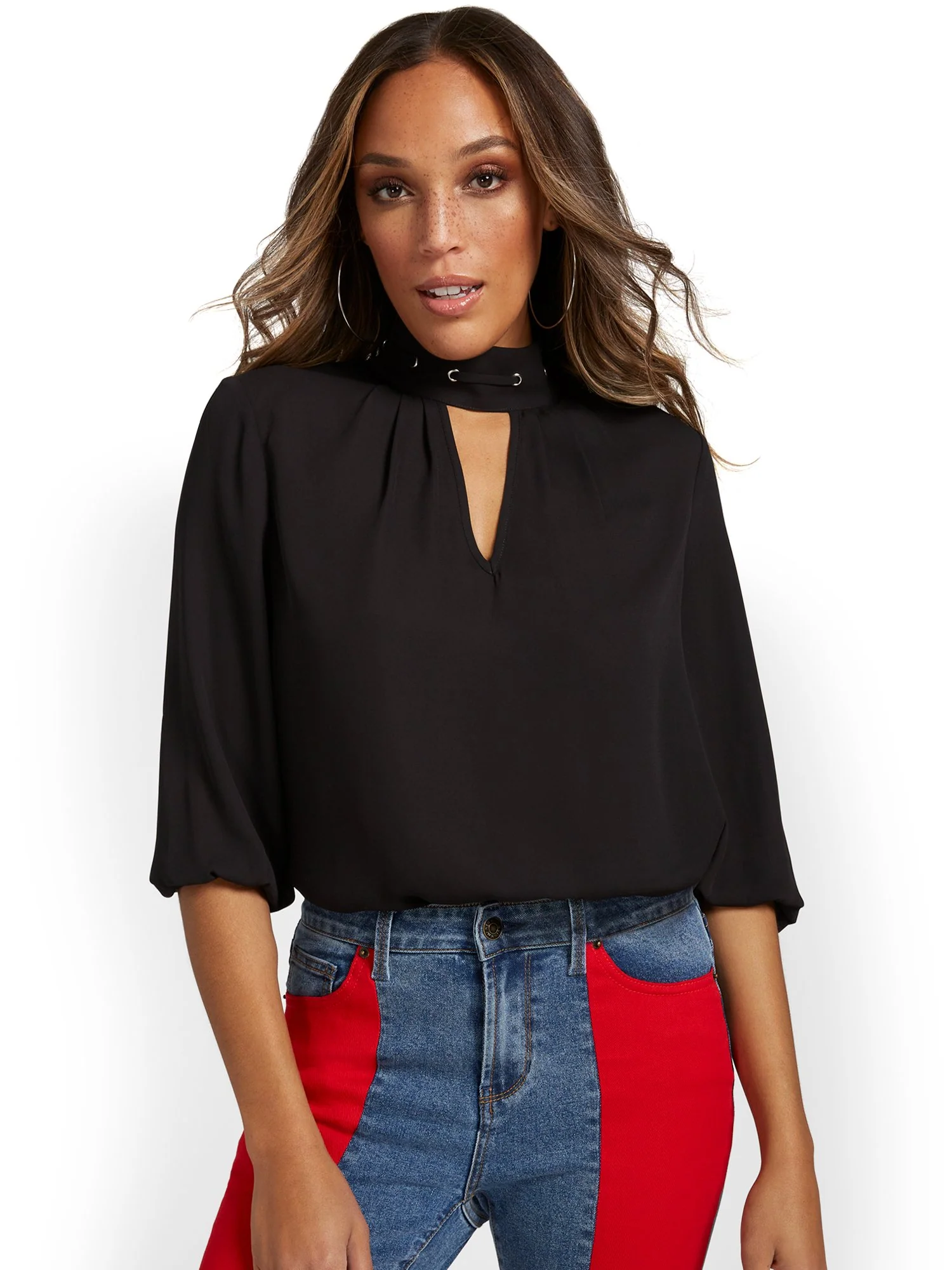 Grommet-Detail Mock-Neck Top - Image 2