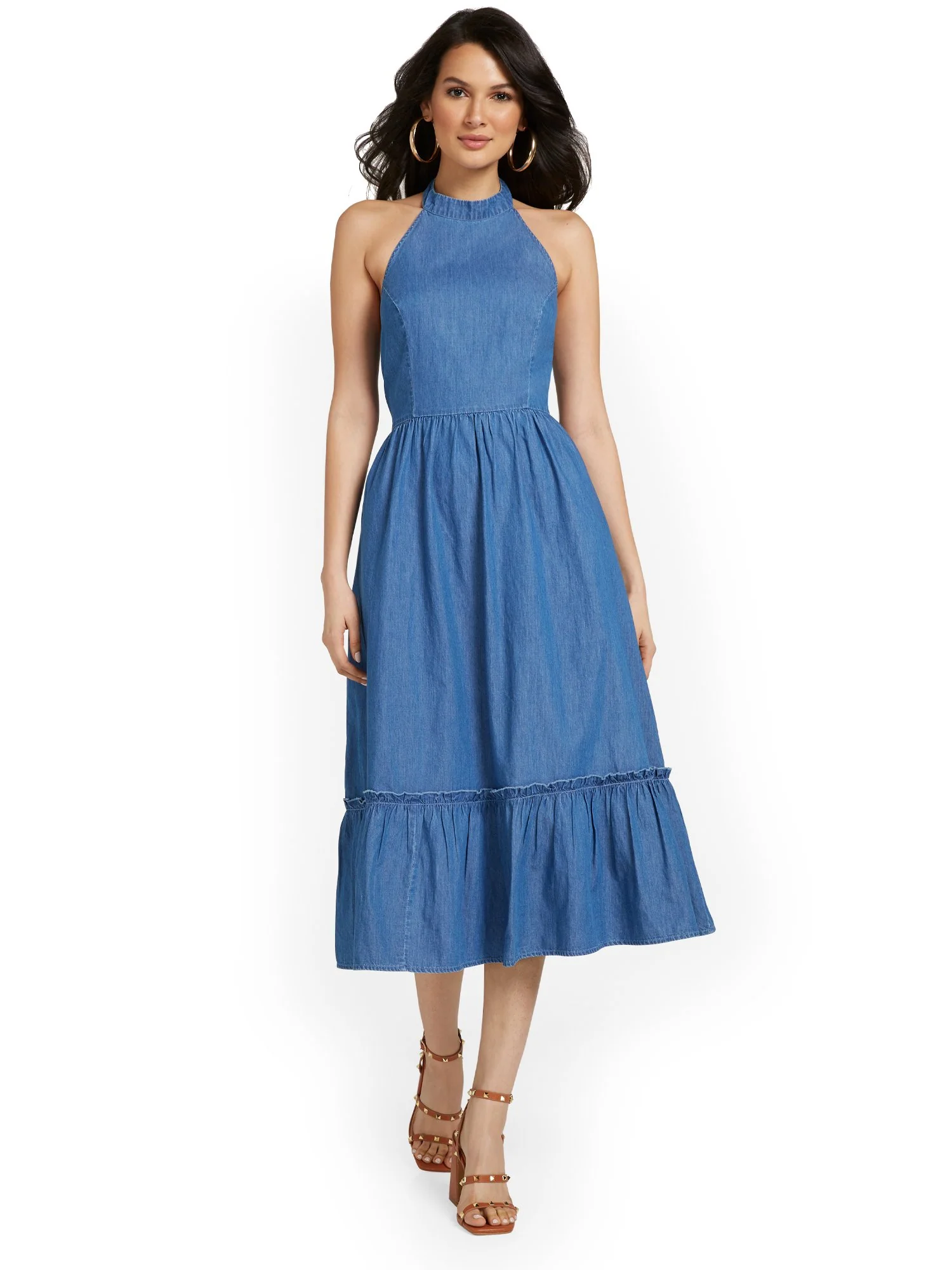 Halter Chambray Midi Dress - Image 2