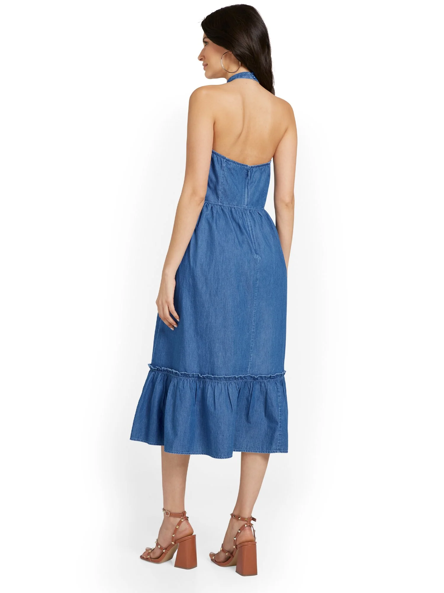 Halter Chambray Midi Dress - Image 3