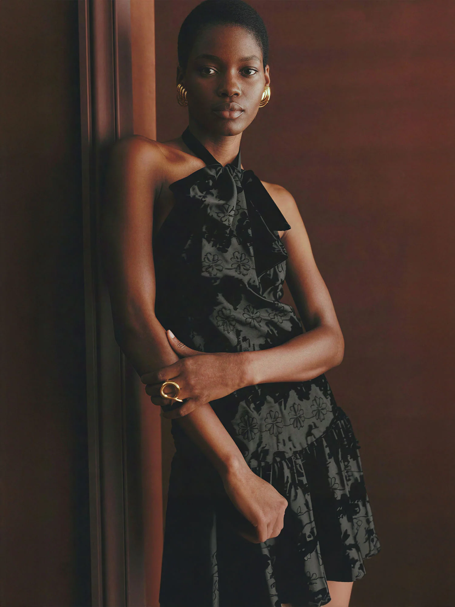 Halter Neck Bow Texture Dress