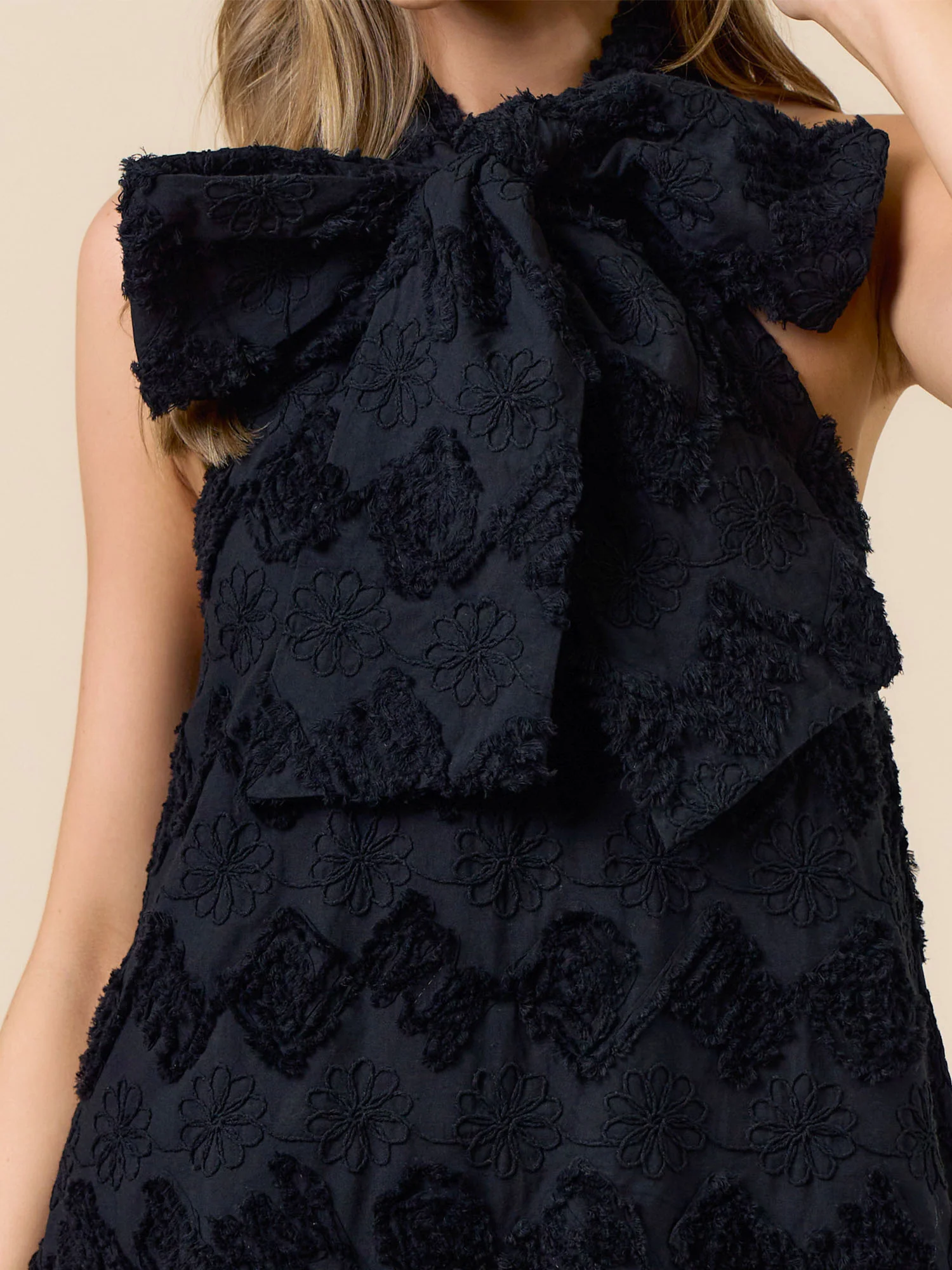 Halter Neck Bow Texture Dress - Image 4
