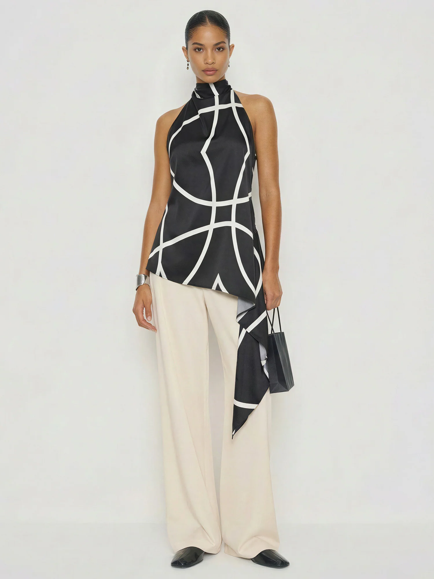 Halter Neck Cowl Abstract Print Top - Image 2