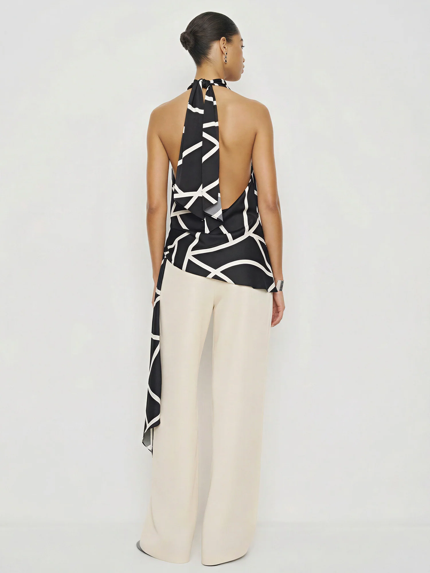 Halter Neck Cowl Abstract Print Top - Image 3