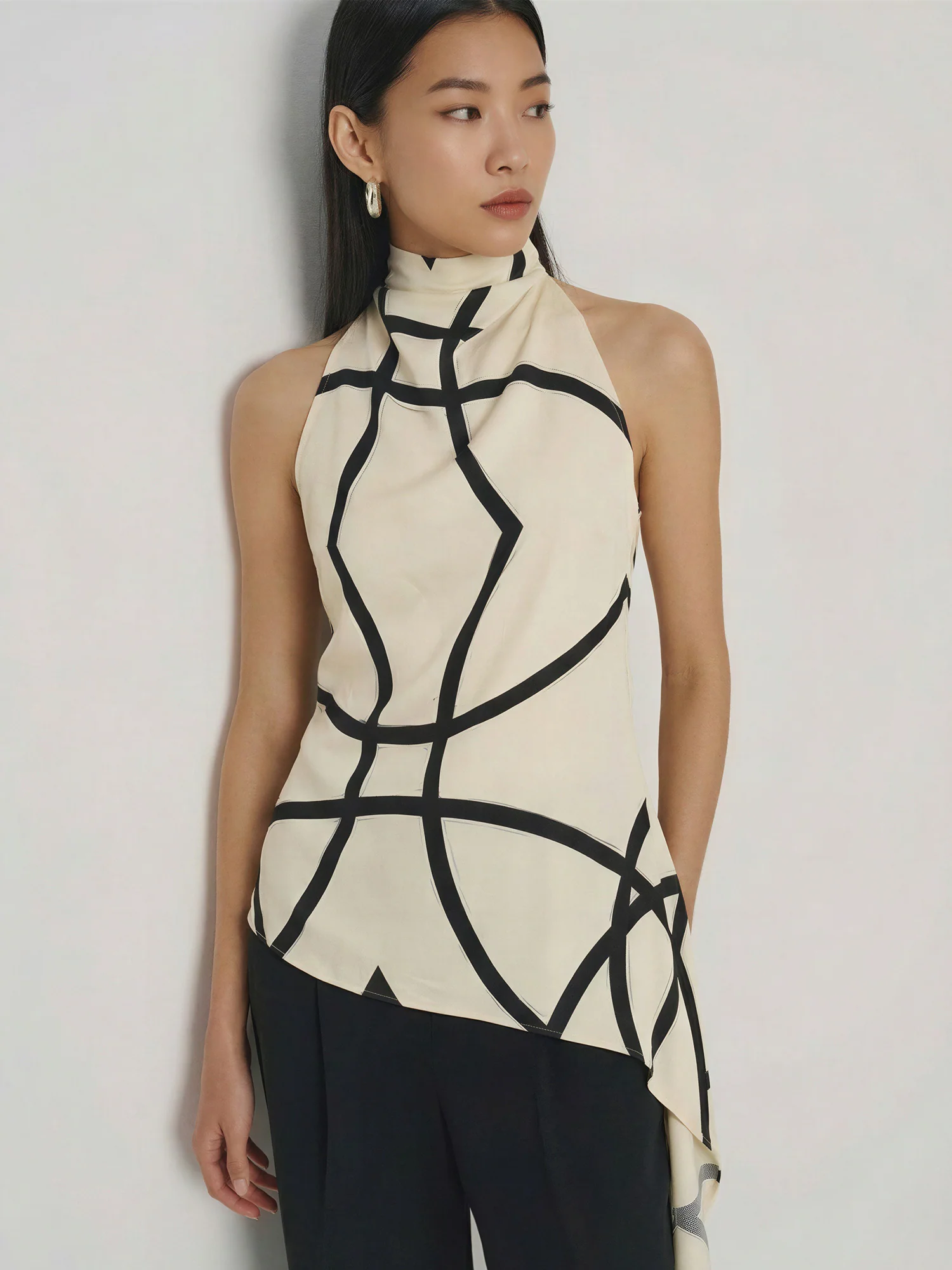 Halter Neck Cowl Abstract Print Top - Image 5