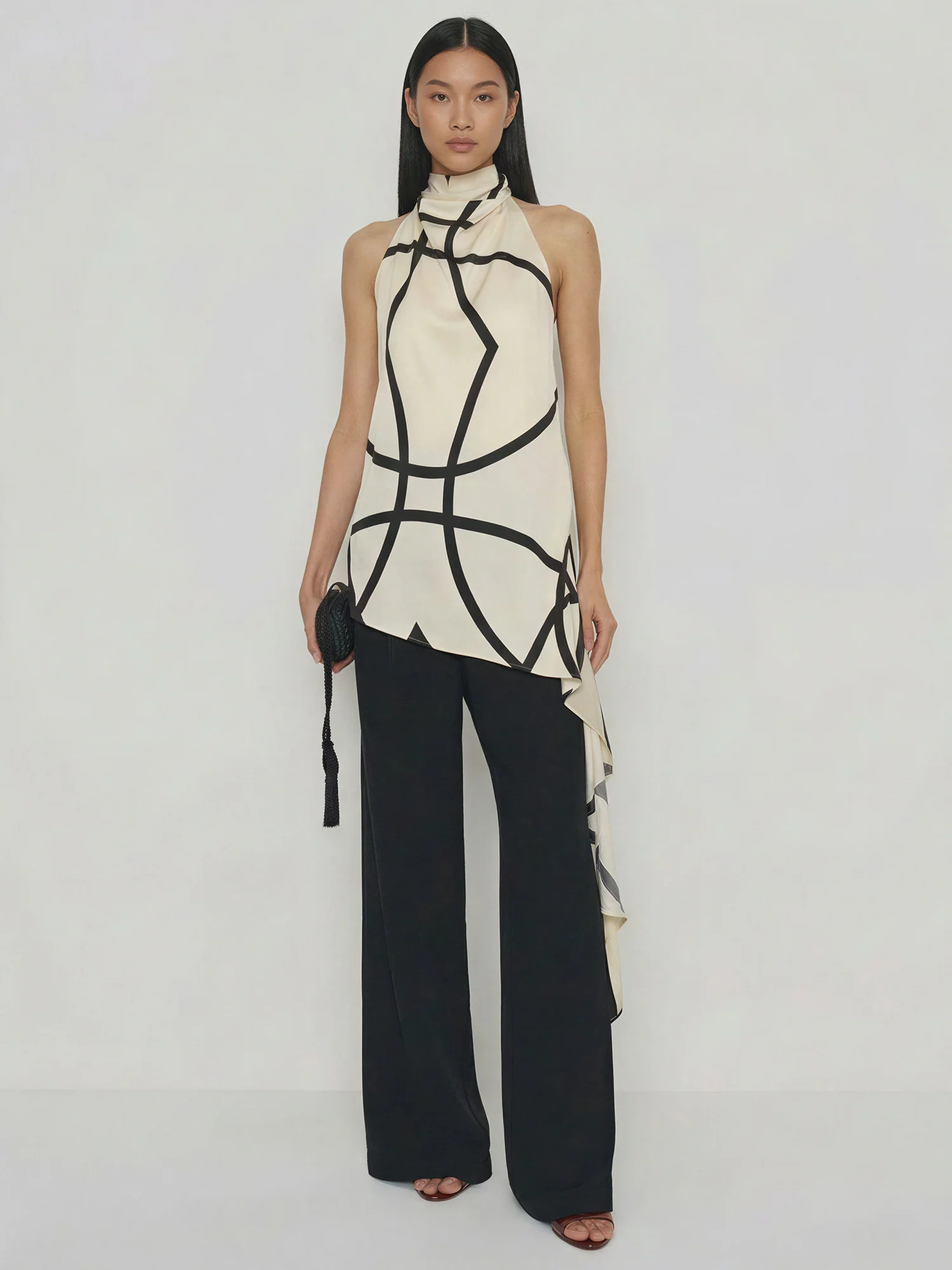 Halter Neck Cowl Abstract Print Top - Image 6