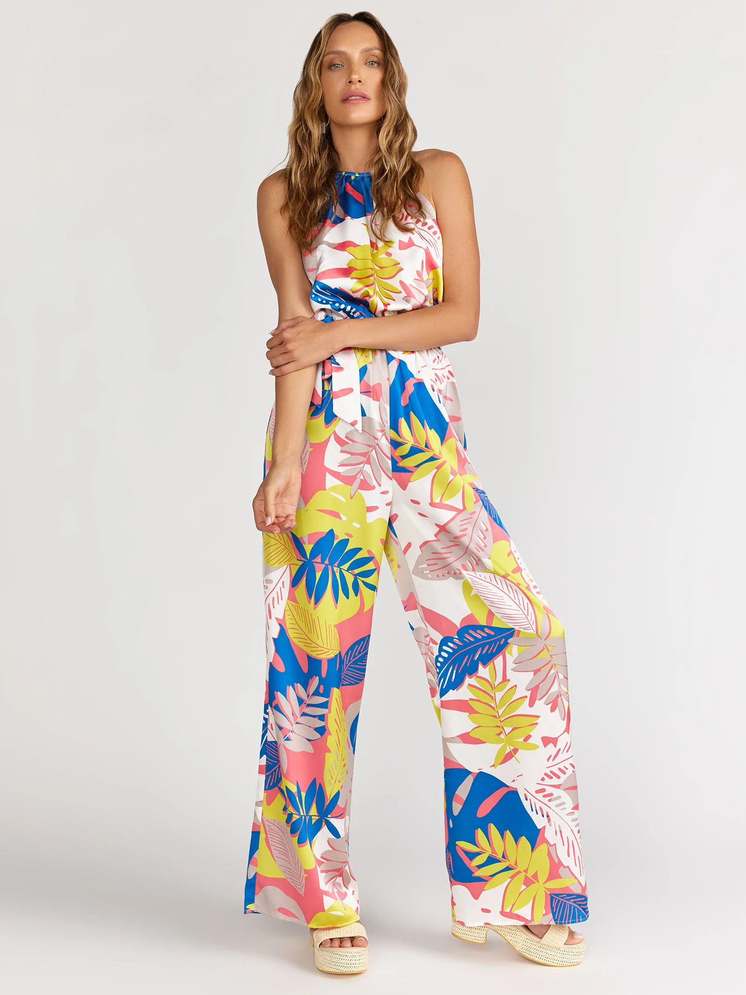 Halter Neck Neon Tropical Jumpsuit - Sugarlips