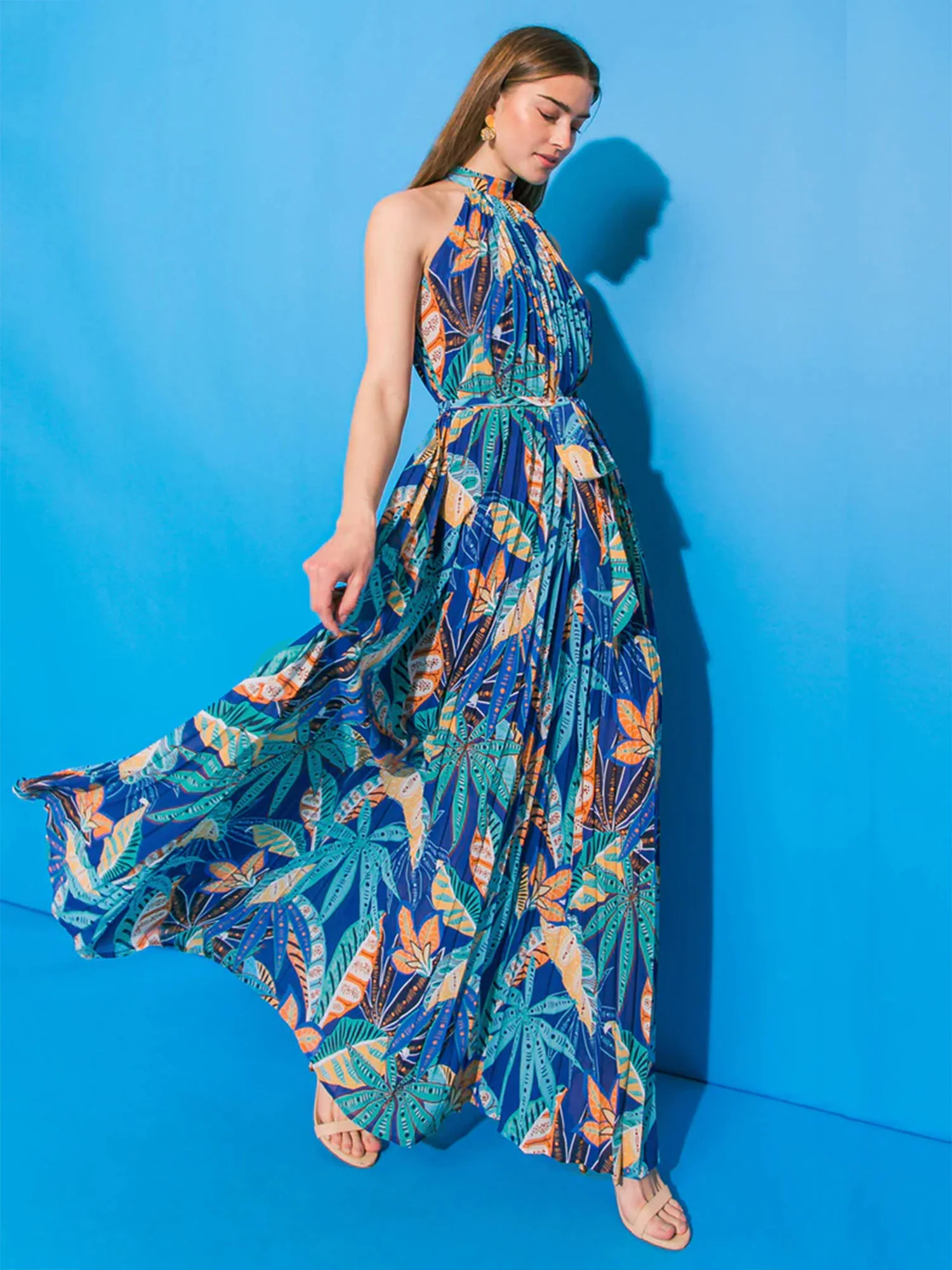 Halter Neck Pleated Maxi Dress - Flying Tomato - Image 3