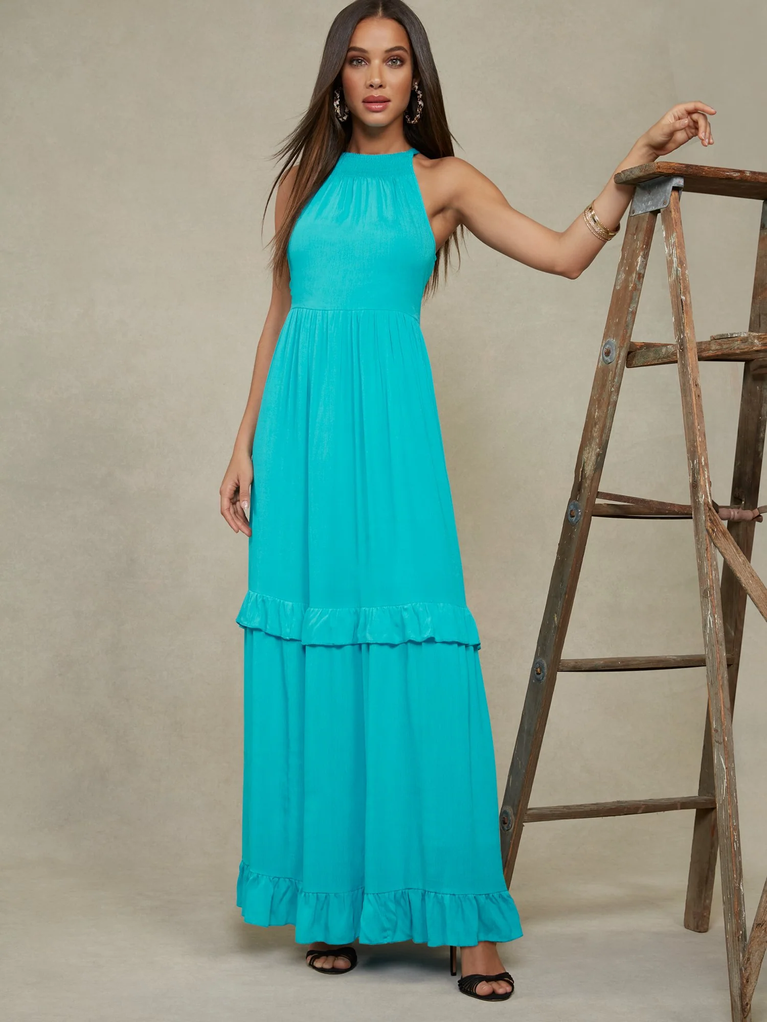 Halter Ruffle Maxi Dress - Image 2