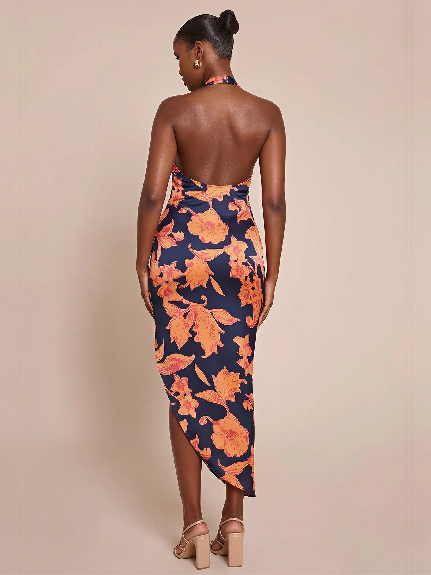 Halter Satin Backless Long Dress - Image 3