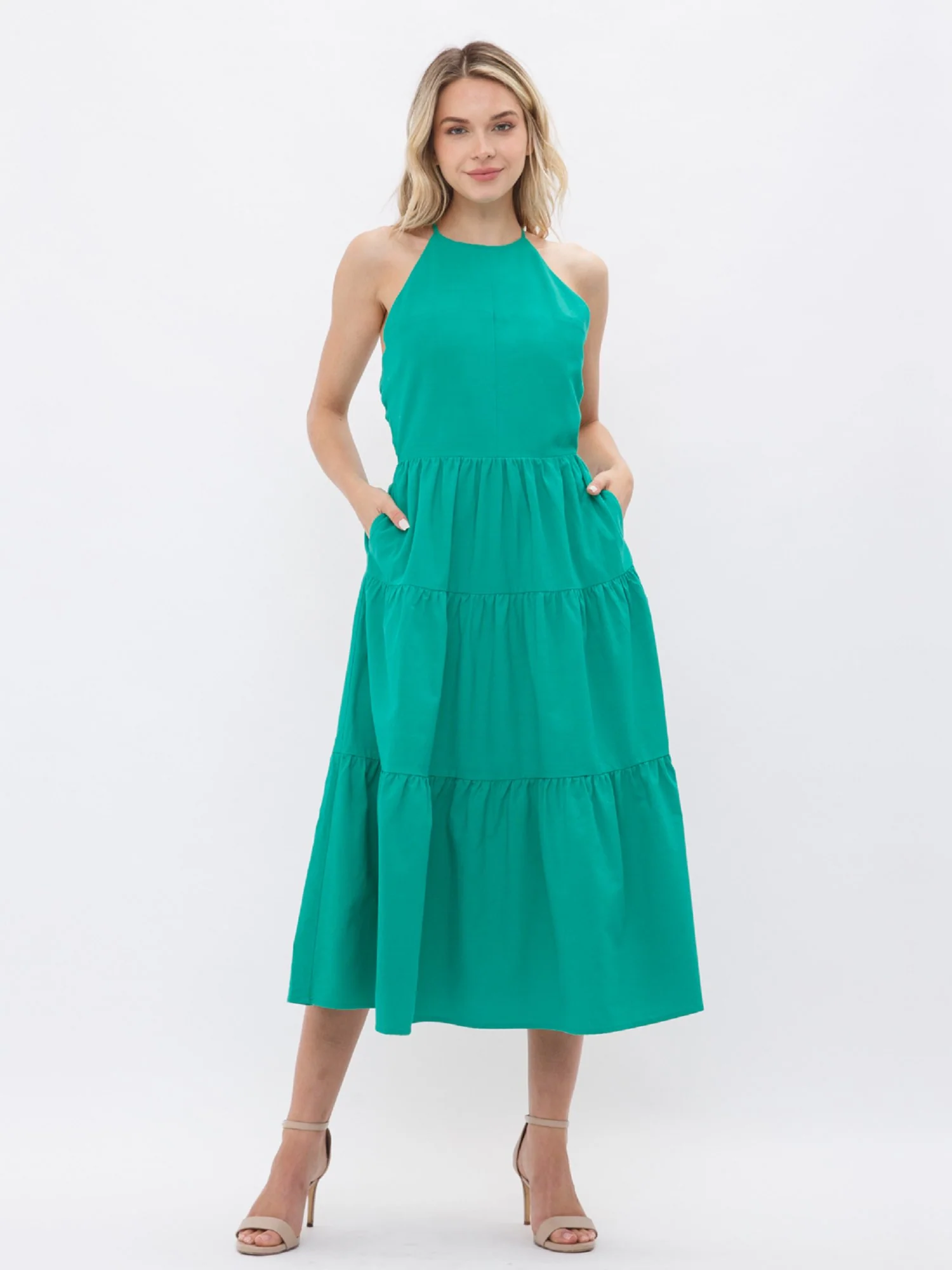 Halter Tiered Poplin Midi Dress - Fore Collection
