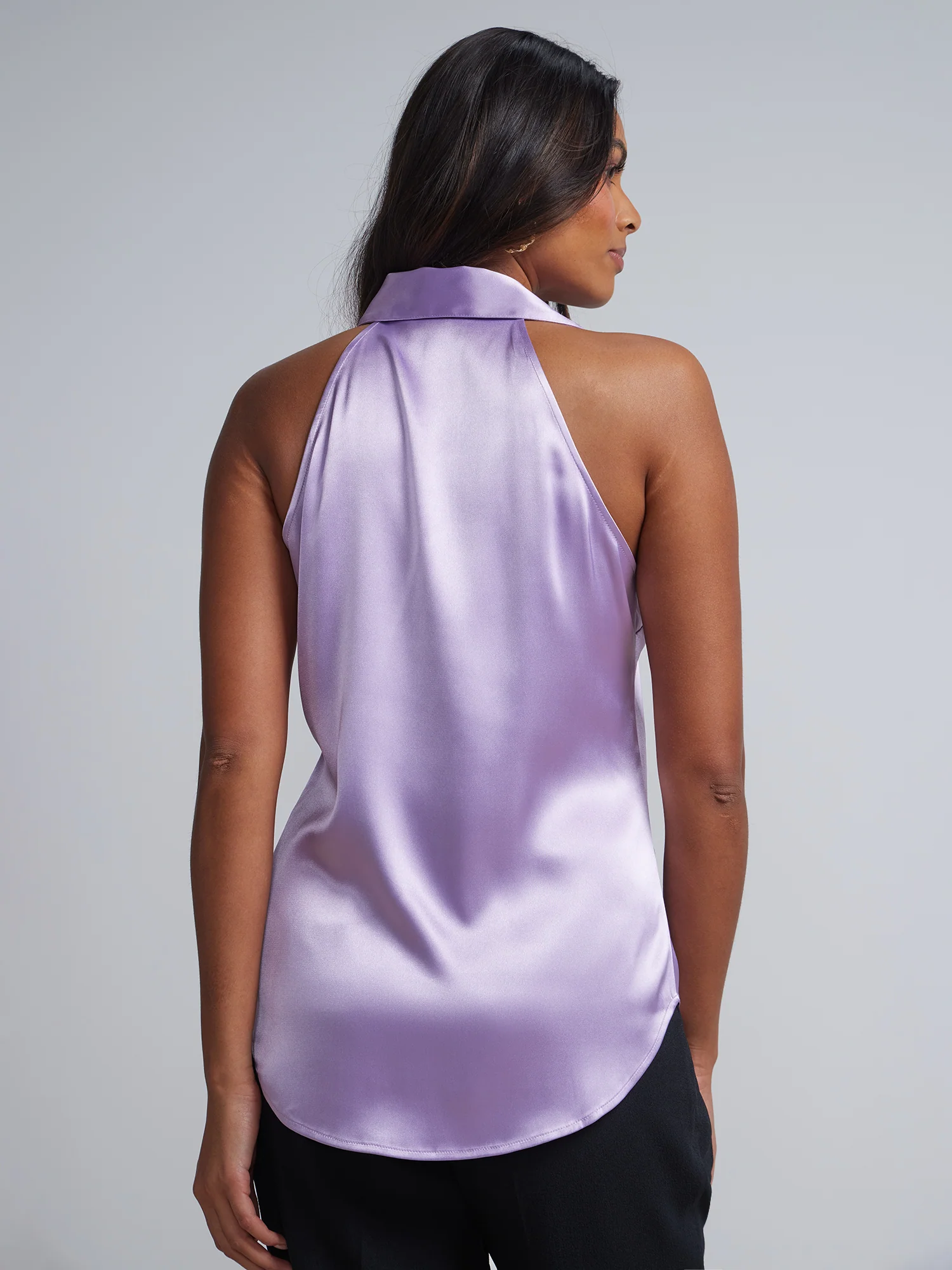 Halterneck Button-Front Satin-Effect Blouse - Image 16