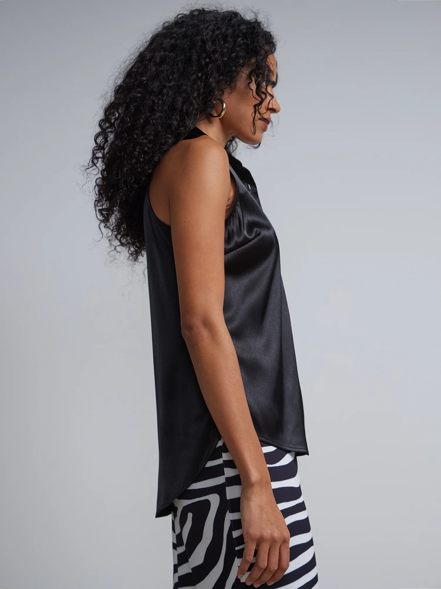Halterneck Button-Front Satin-Effect Blouse - Image 2