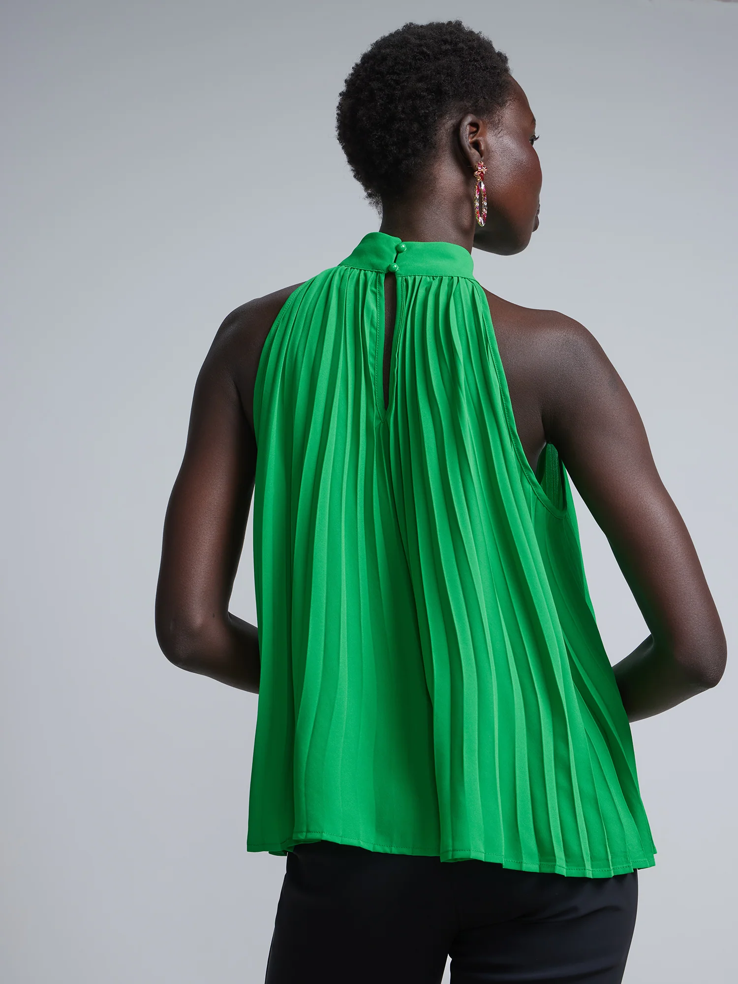 Halterneck Plisse Blouse - Image 3