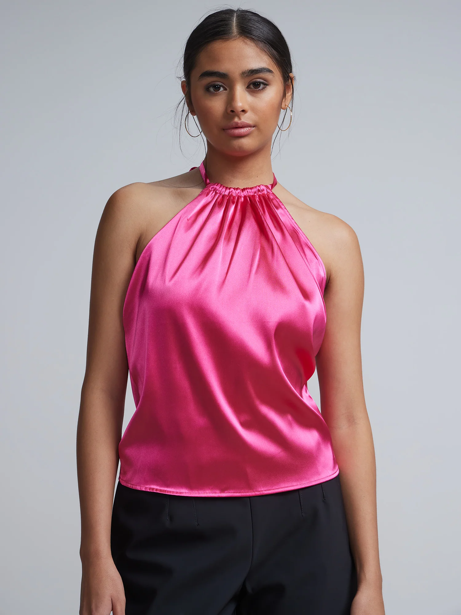 Halterneck Tie-Back Satin-Effect Blouse