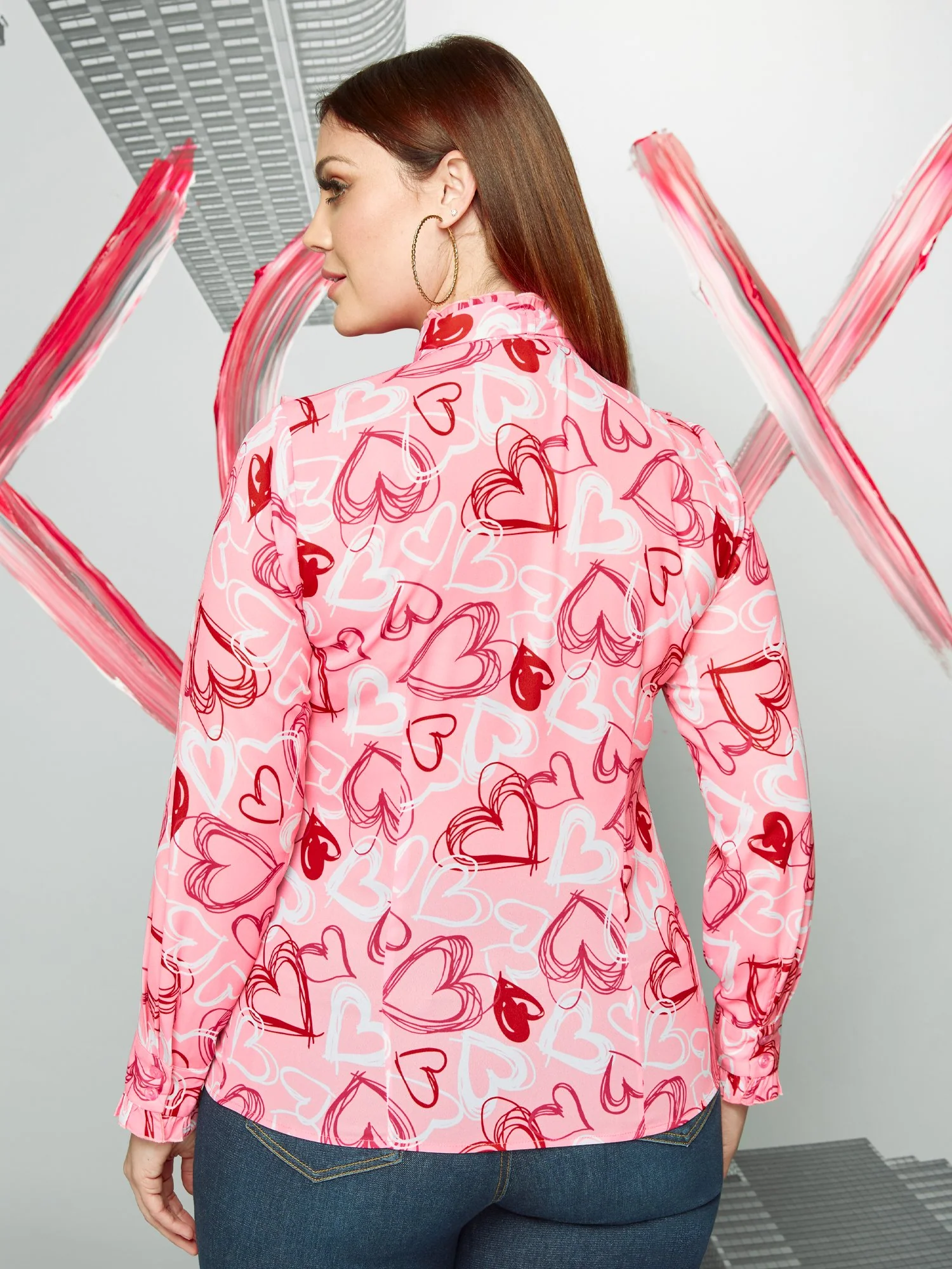 Heart-Print Bow-Front Blouse - Image 3