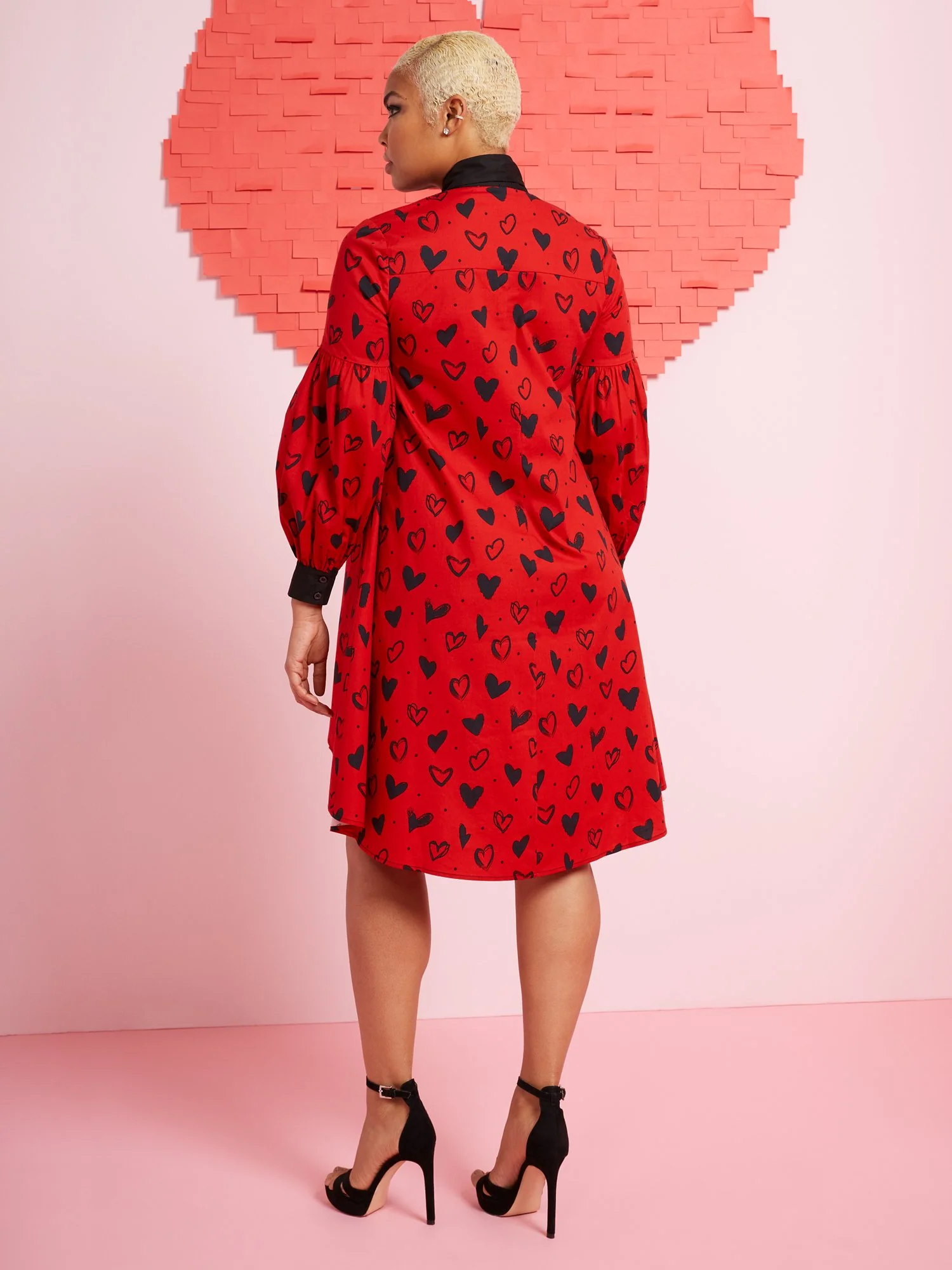 Heart-Print Long-Sleeve Babydoll Dress - Image 3