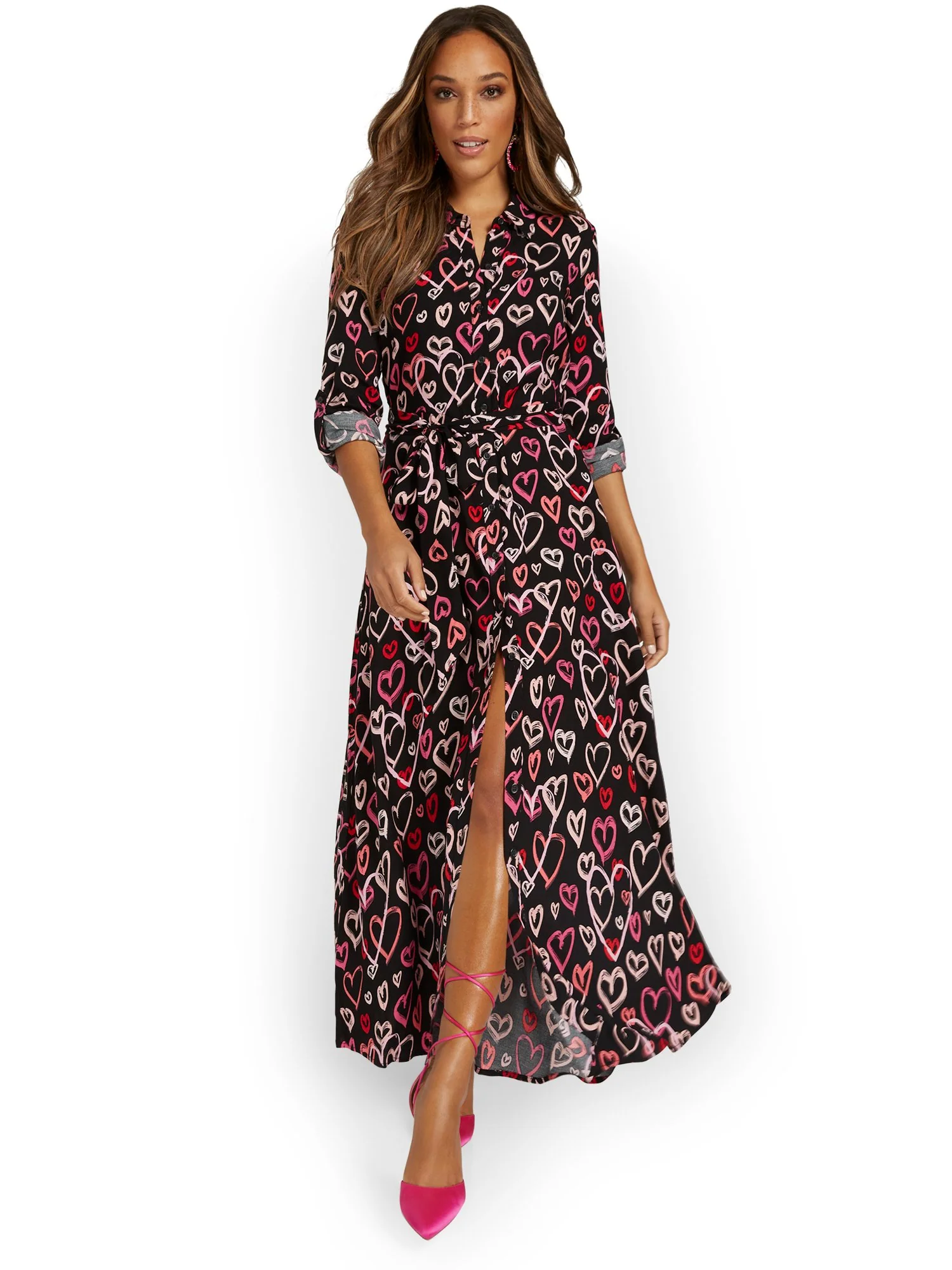 Heart-Print Maxi Shirtdress