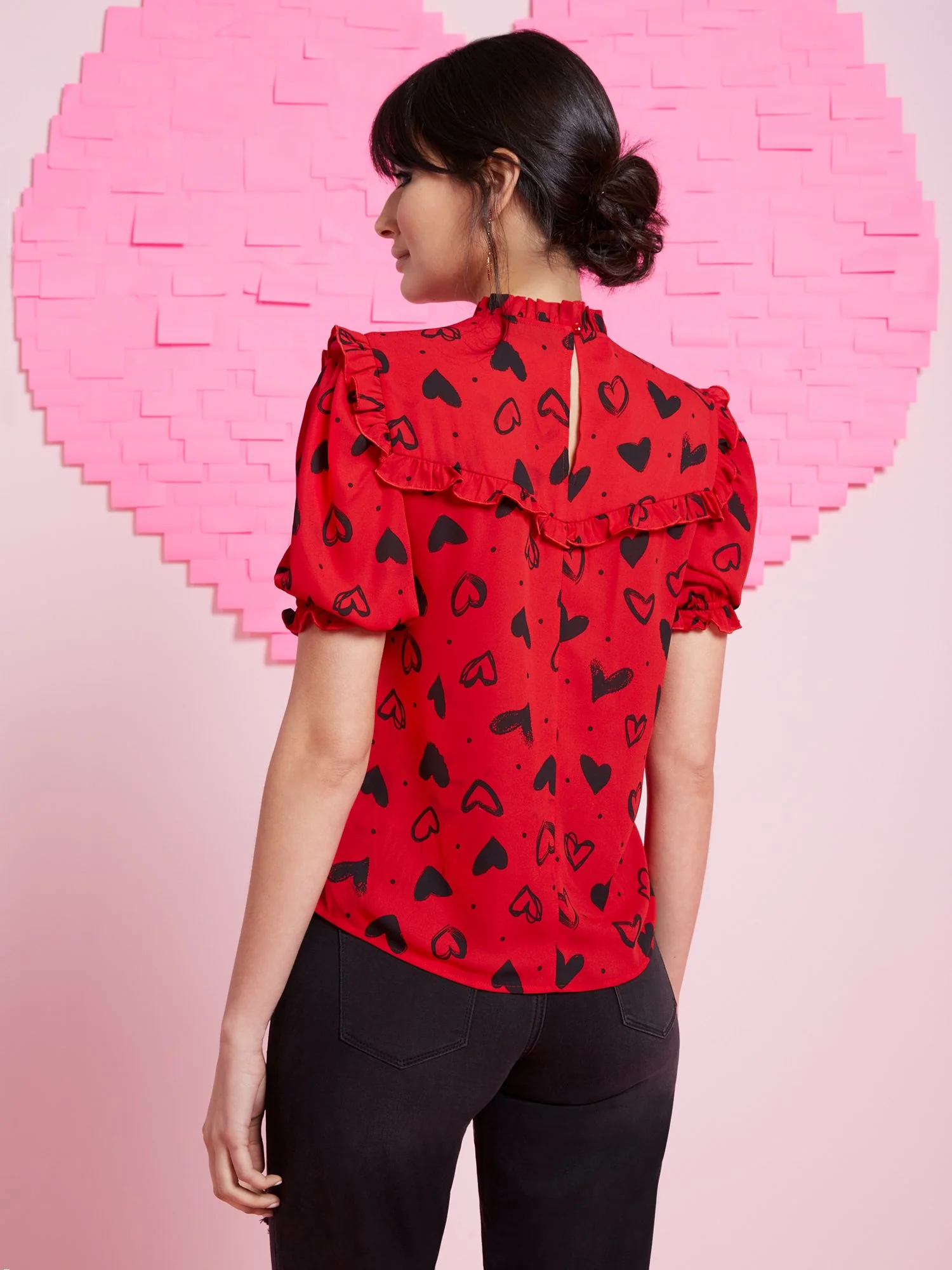 Heart-Print Ruffle Top - Image 3