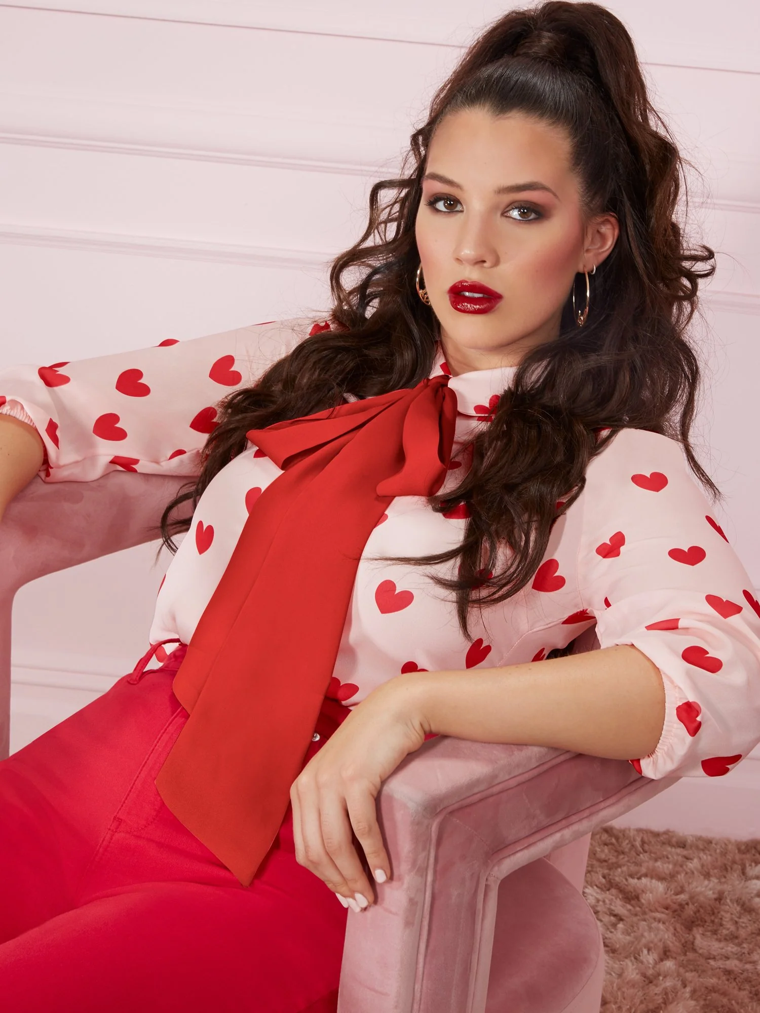 Heart-Print Tie-Front Blouse - Image 2