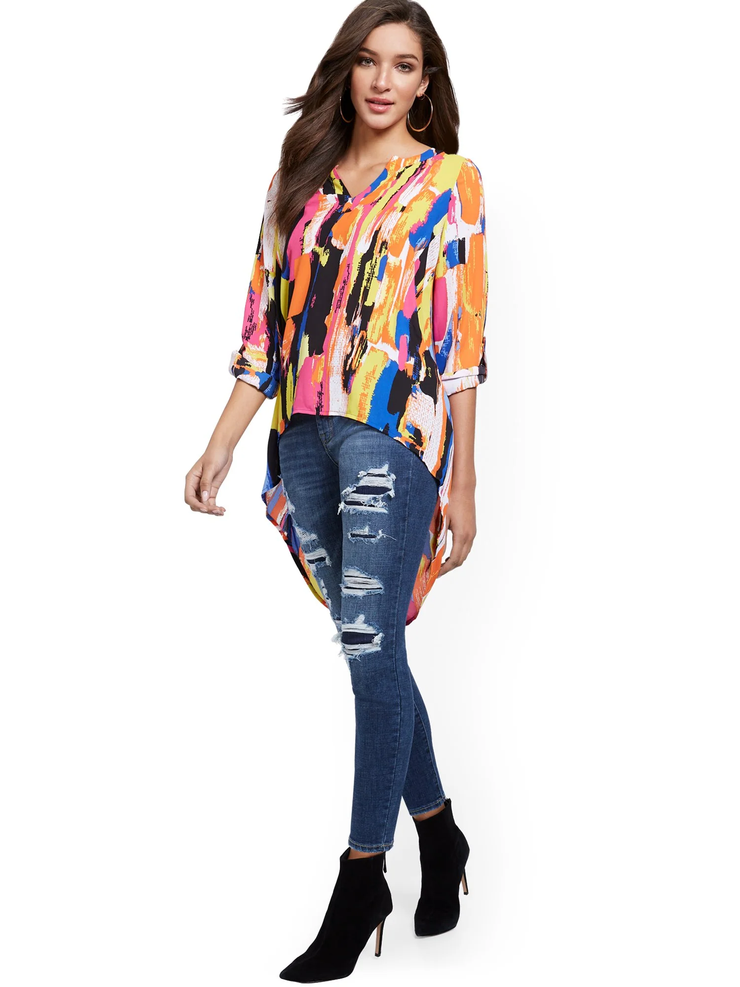 High-Low V-Neck Popover Top