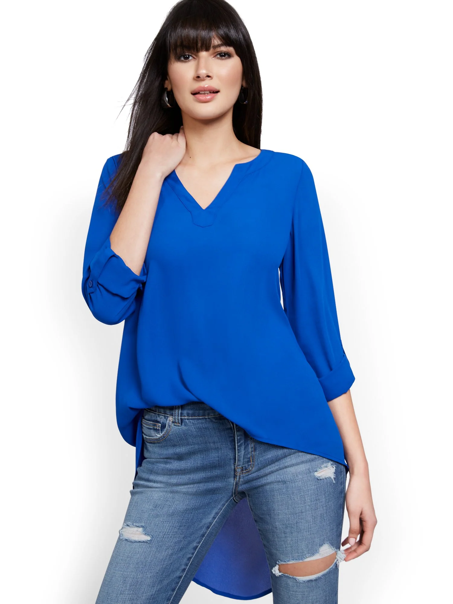 High-Low V-Neck Popover Top - Image 8