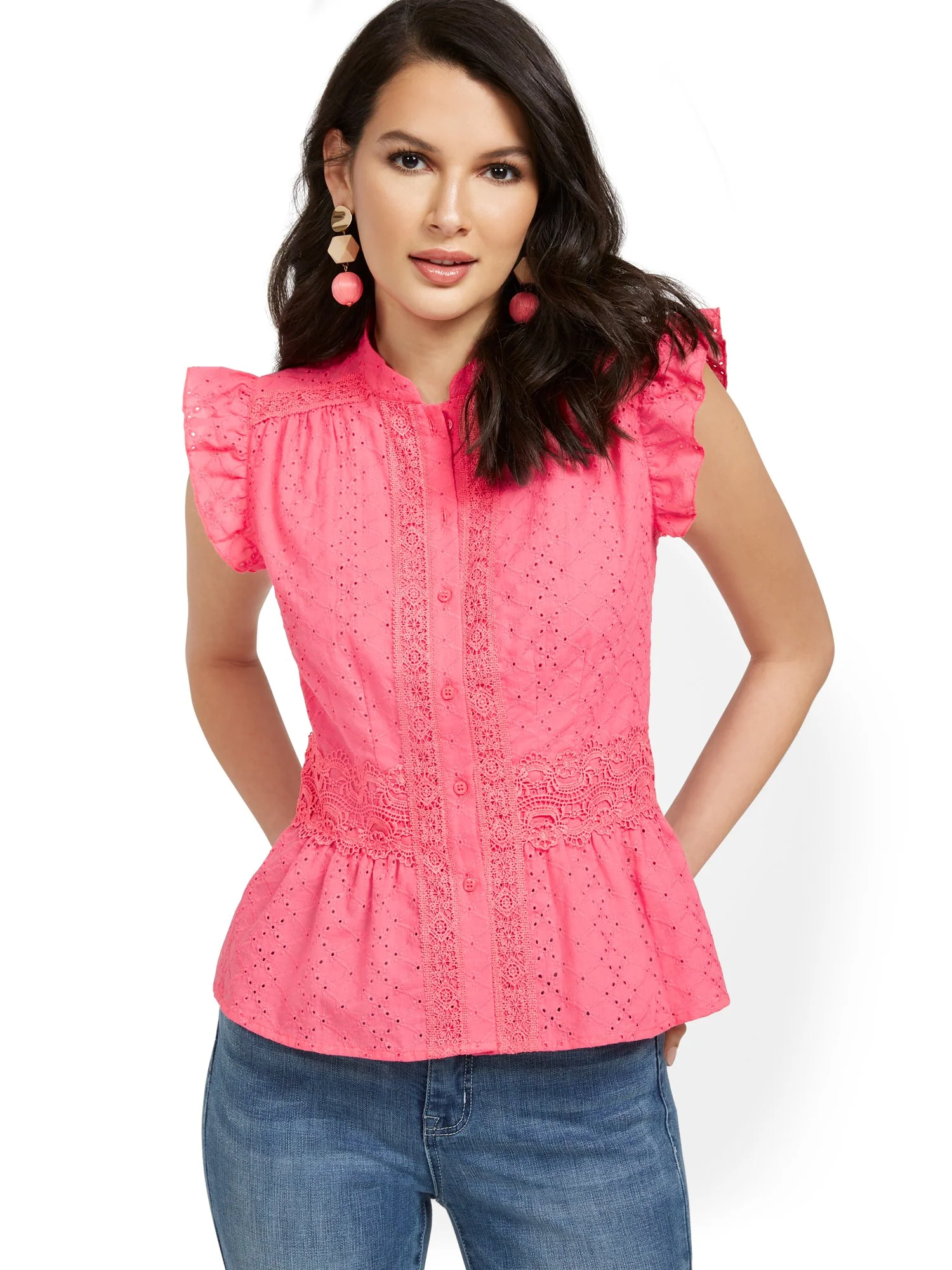 High-Neck Ruffle Eyelet Top - Lily & Cali - Image 9
