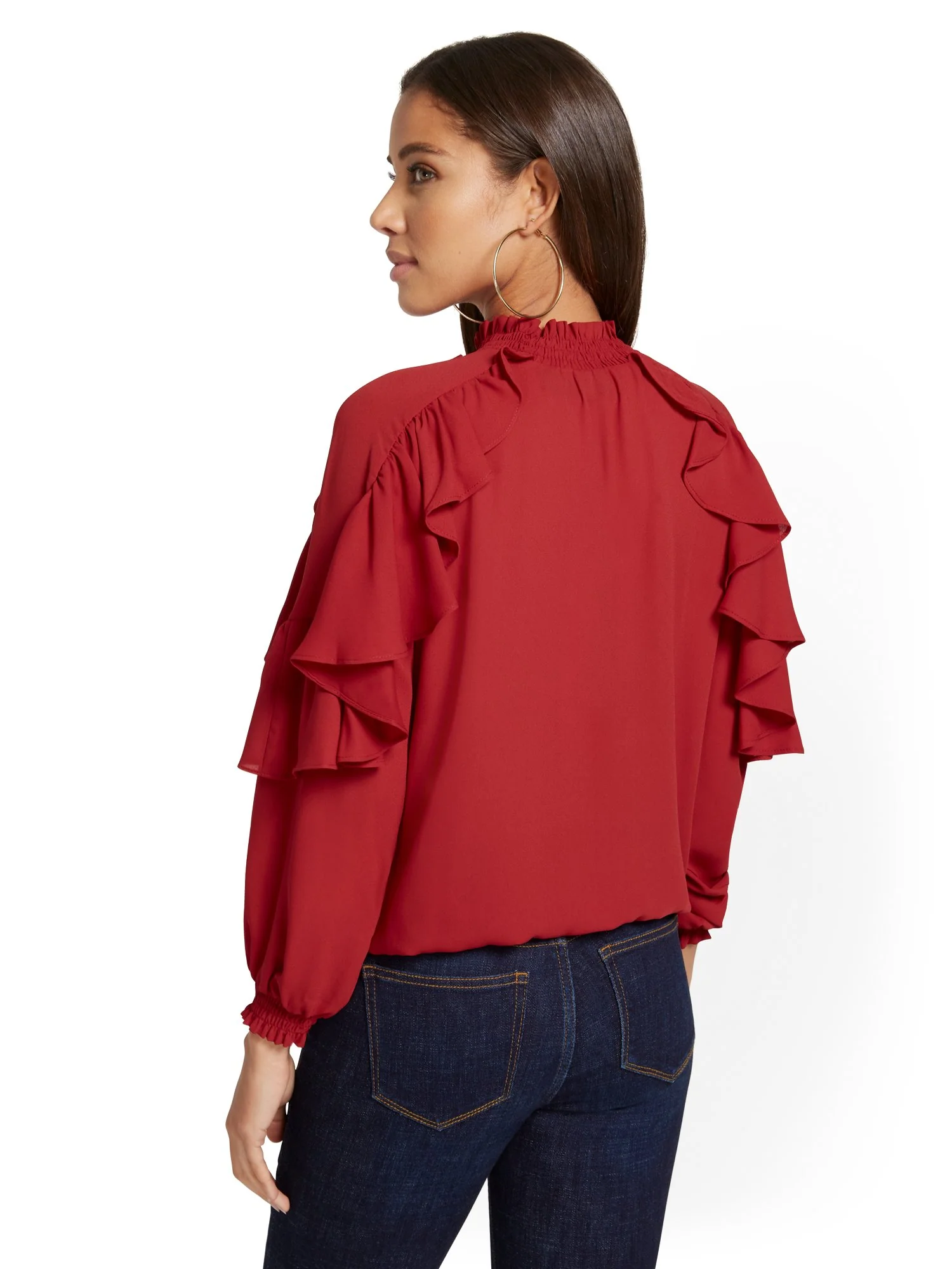 High-Neck Ruffle-Sleeve Blouse - Image 6