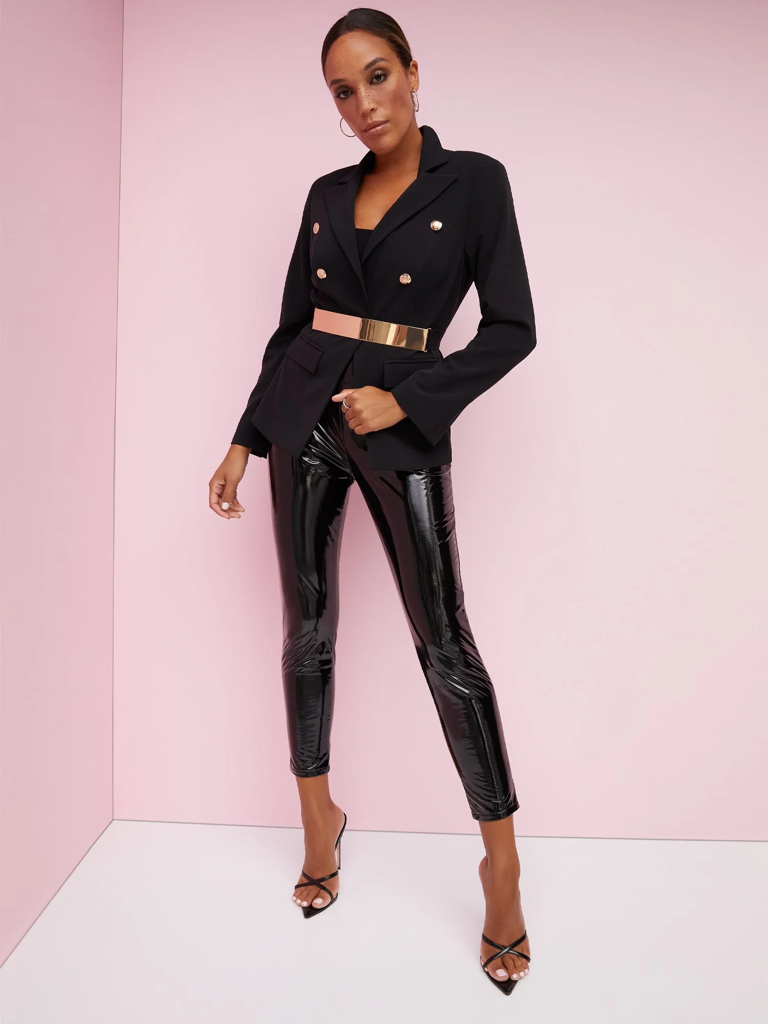 High-Rise Faux-Leather Latex-Look Slim-Leg Ankle Pant - Image 2