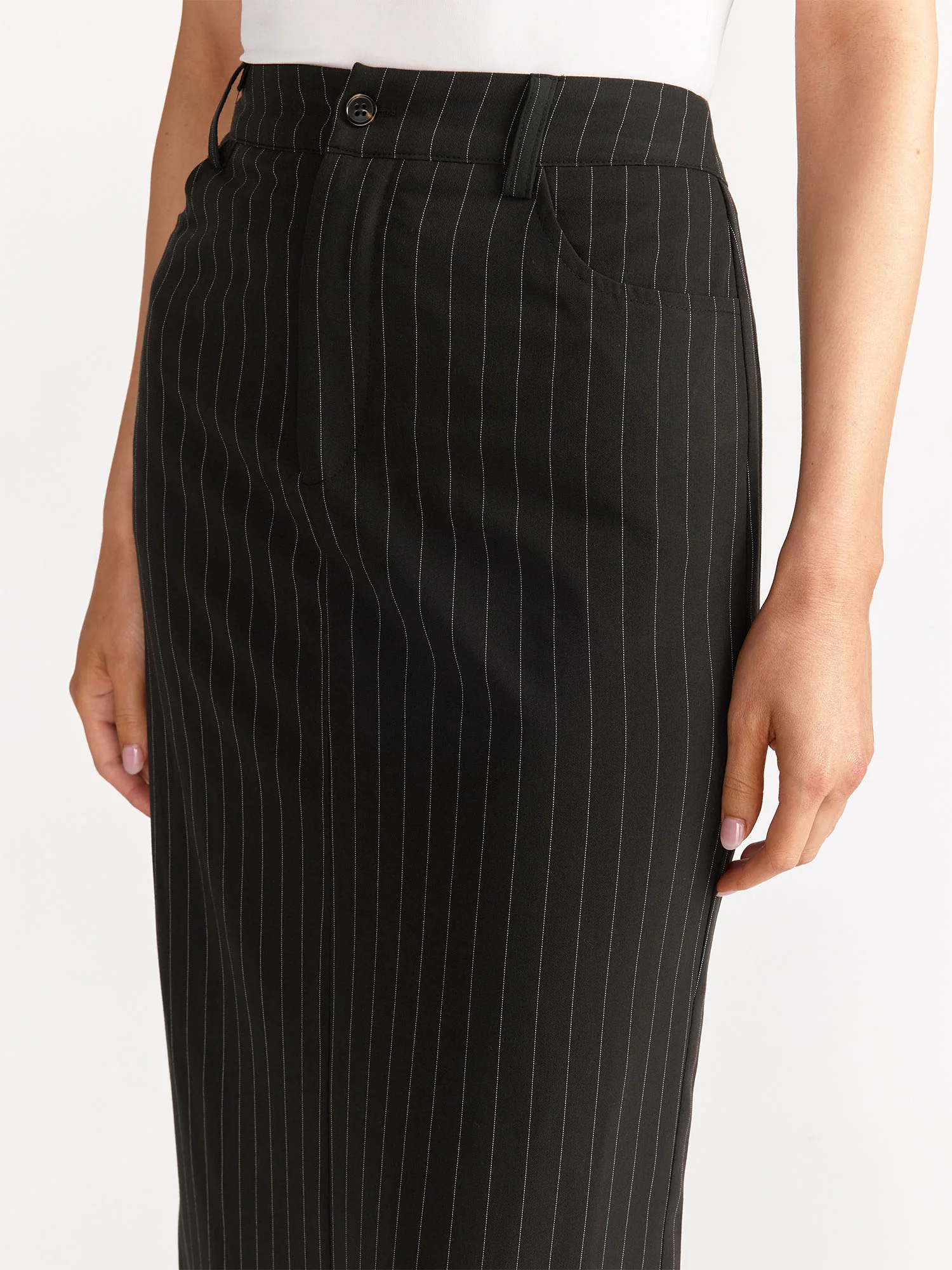 Sans Souci High Rise Pinstripe Maxi Column Skirt - Brands We Love - Image 3