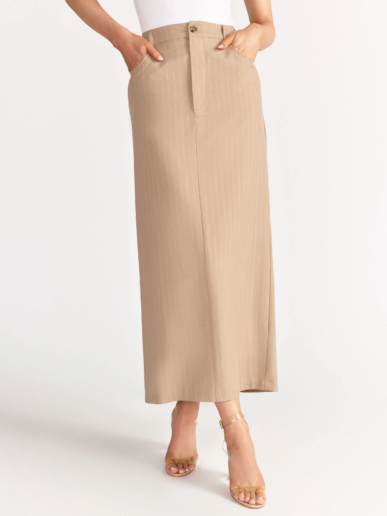 Sans Souci High Rise Pinstripe Maxi Column Skirt - Brands We Love - Image 6