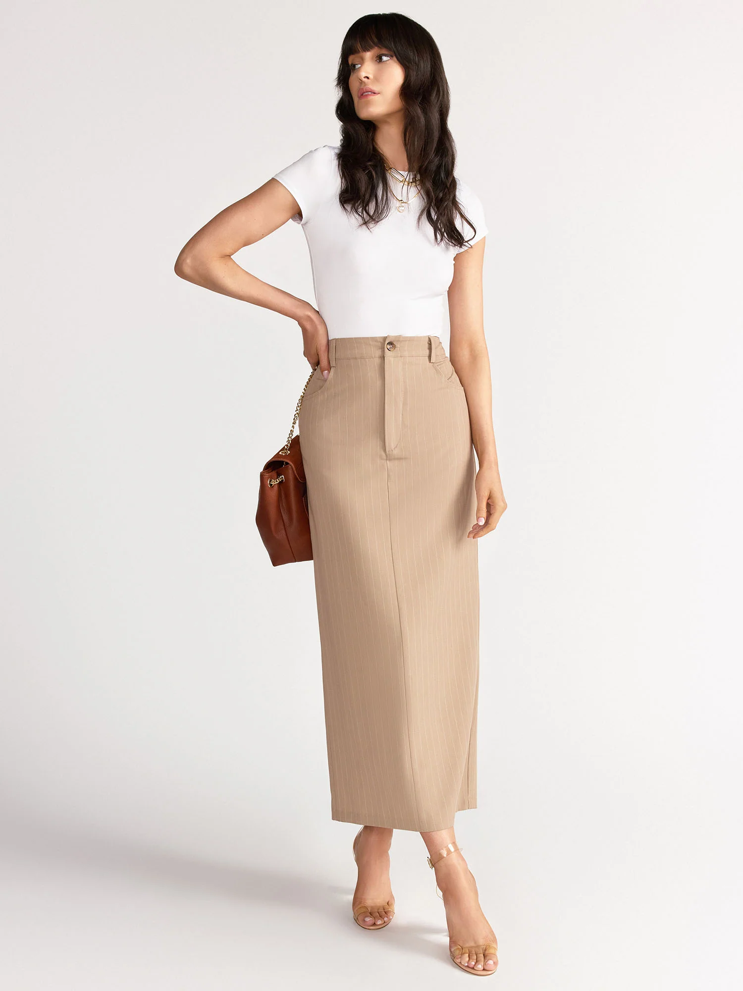 Sans Souci High Rise Pinstripe Maxi Column Skirt - Brands We Love - Image 7