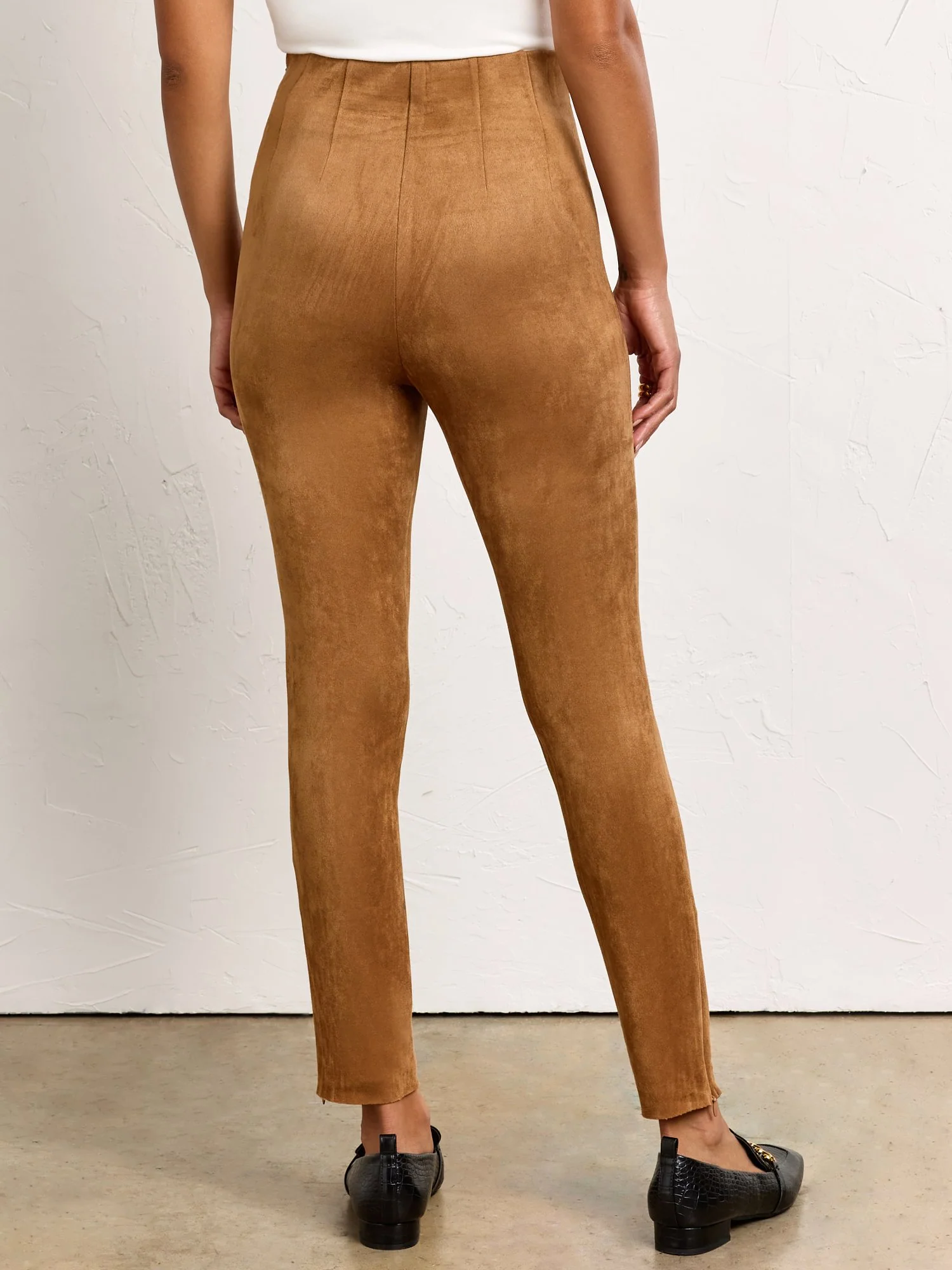 High Waist Slim Leg Suede Tapered Pant - Mustard Seed - Image 4