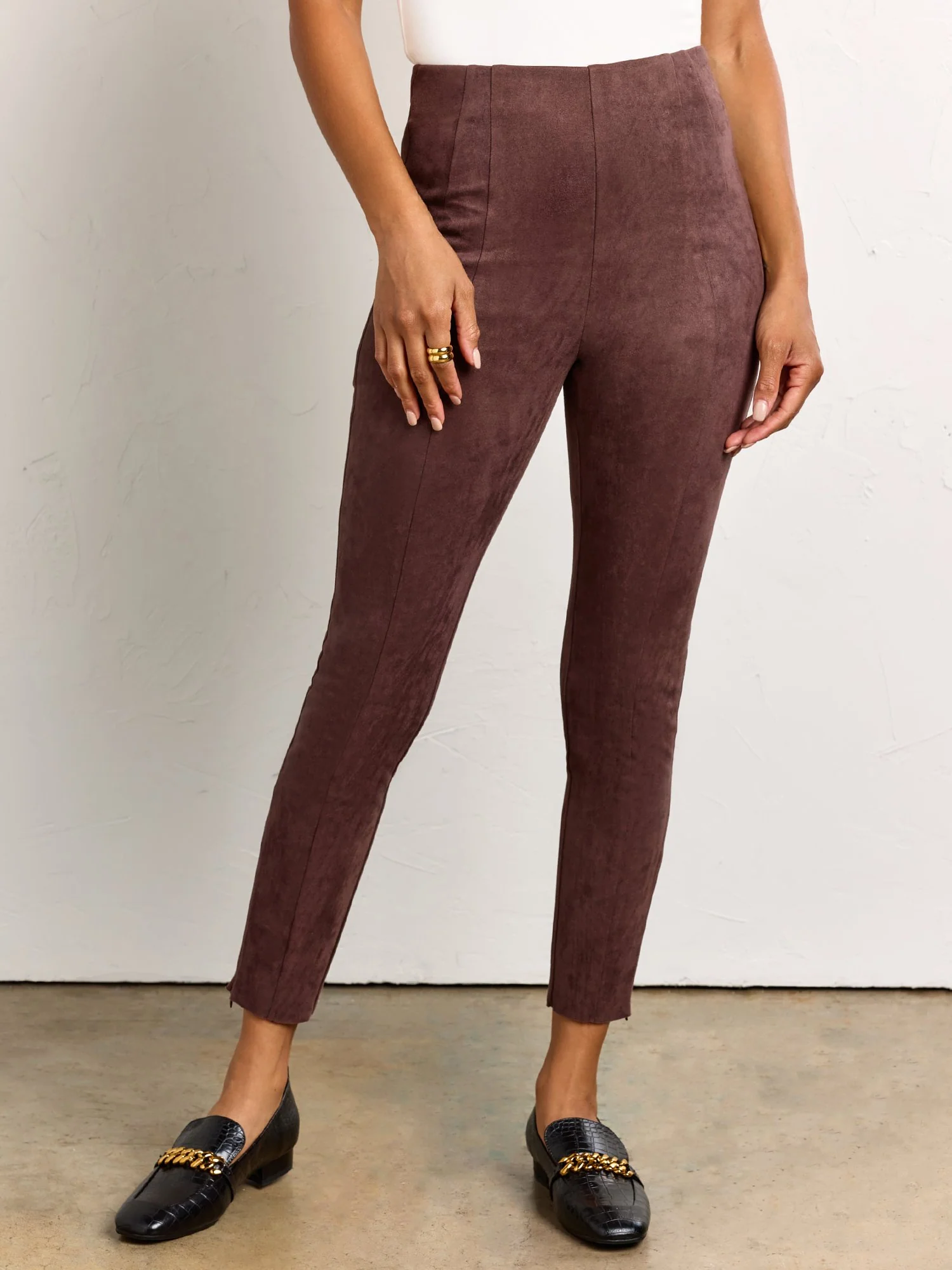 High Waist Slim Leg Suede Tapered Pant - Mustard Seed - Image 6