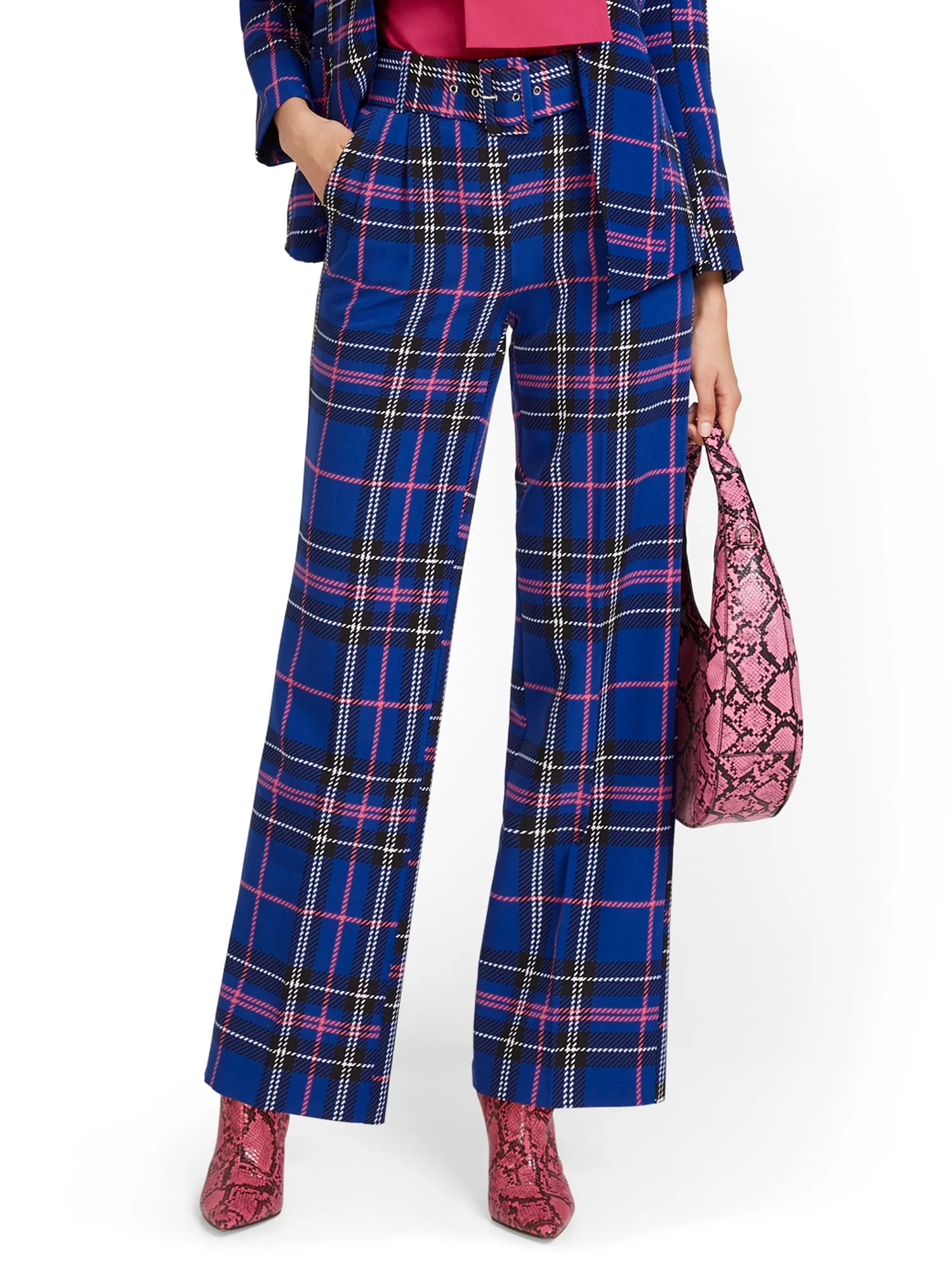 High-Waisted Belted Wide-Leg Pant - Plaid - Image 2