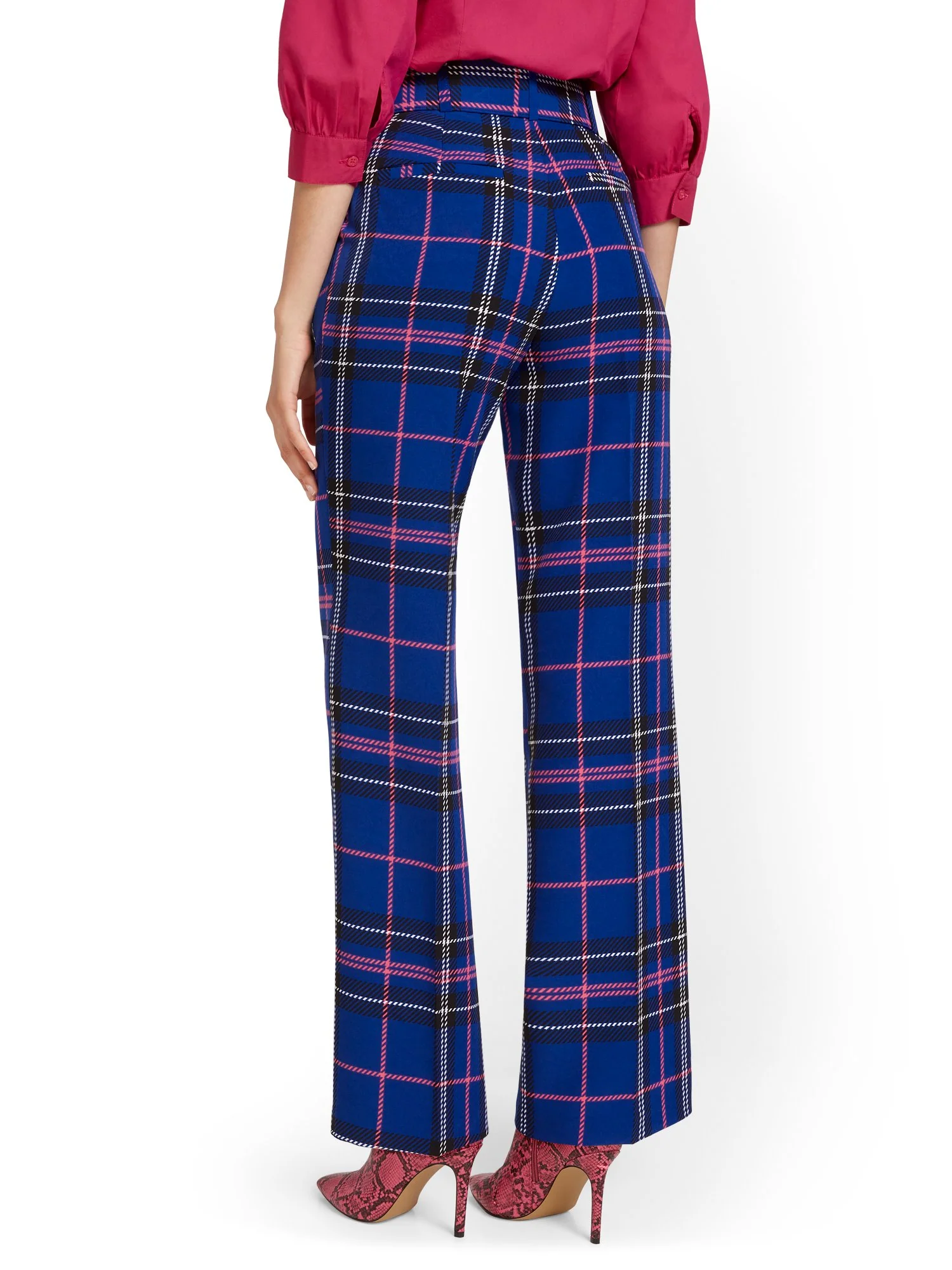 High-Waisted Belted Wide-Leg Pant - Plaid - Image 3