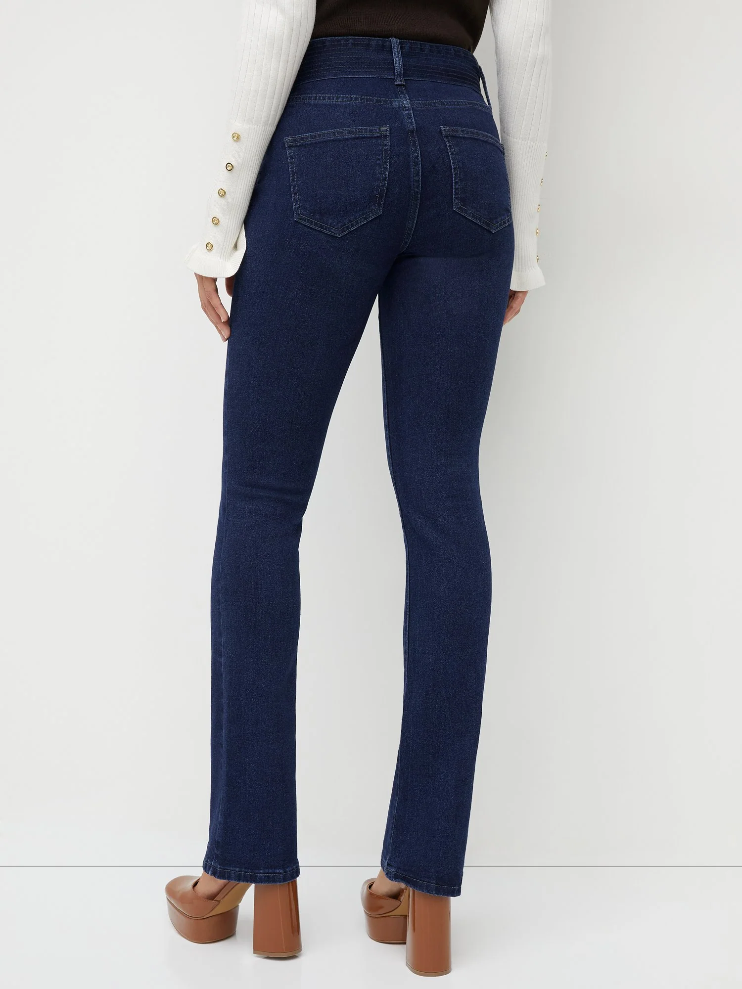 High-Waisted Bow-Waist Bootcut Jeans - Dark Wash - Image 3