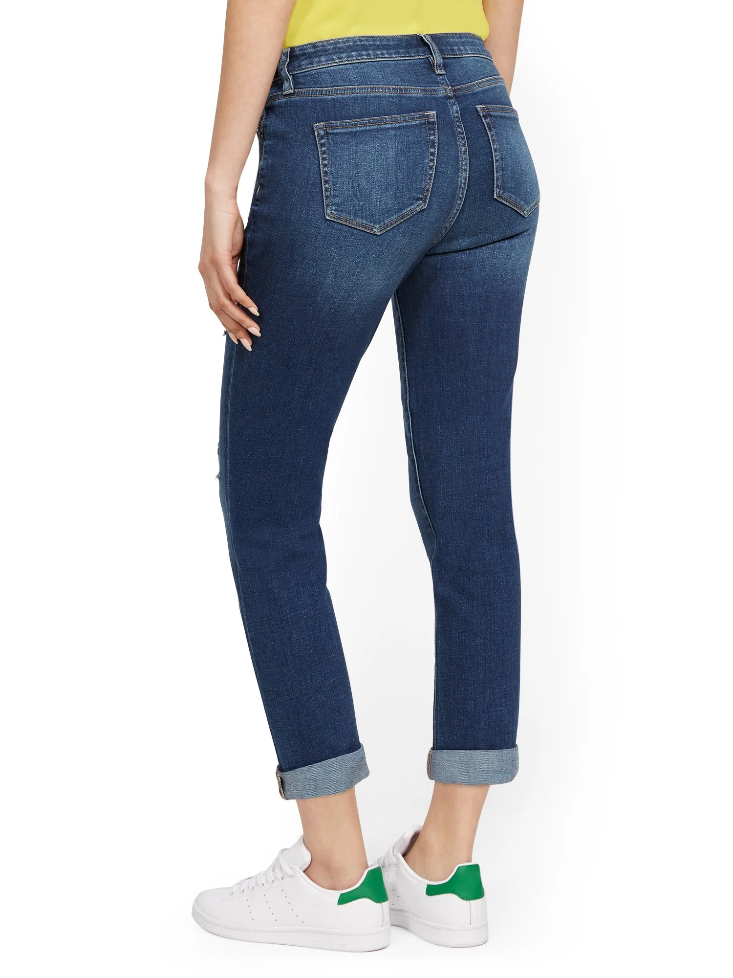 High-Waisted Boyfriend Capri Jeans - Blue Honey - Image 3